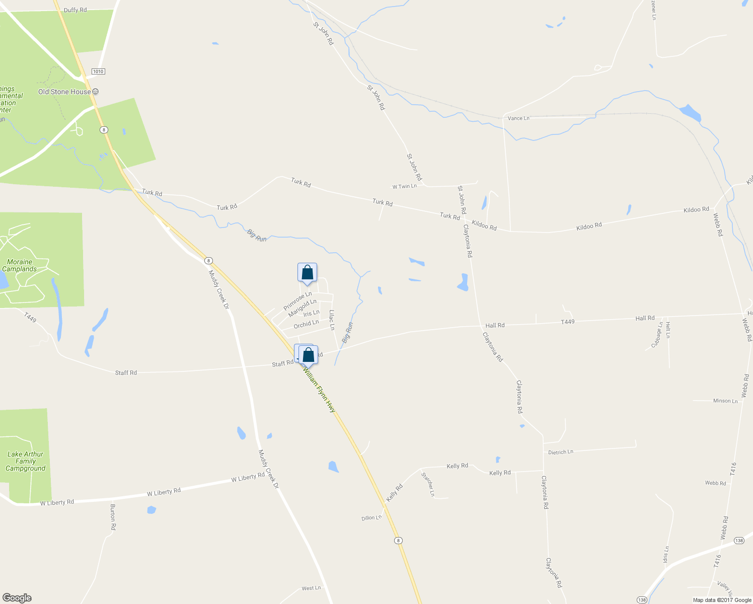 map of restaurants, bars, coffee shops, grocery stores, and more near 141 Hall Road in Slippery Rock