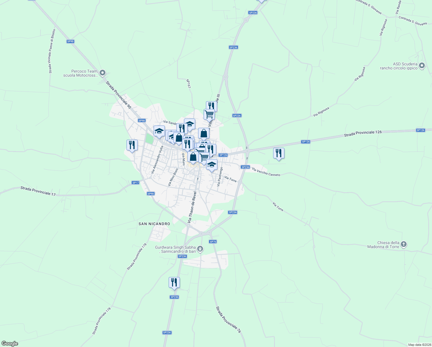map of restaurants, bars, coffee shops, grocery stores, and more near 1 Via Ignazio Silone in Sannicandro di Bari