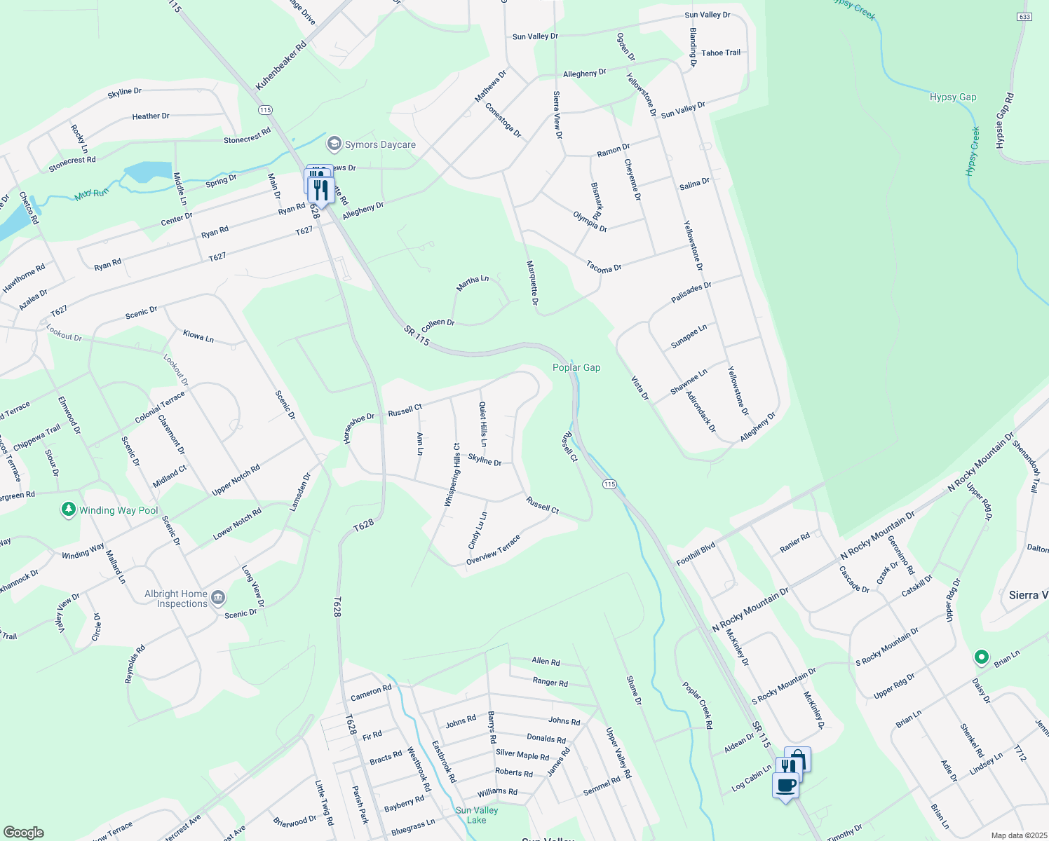 map of restaurants, bars, coffee shops, grocery stores, and more near 266 Russell Court in Effort