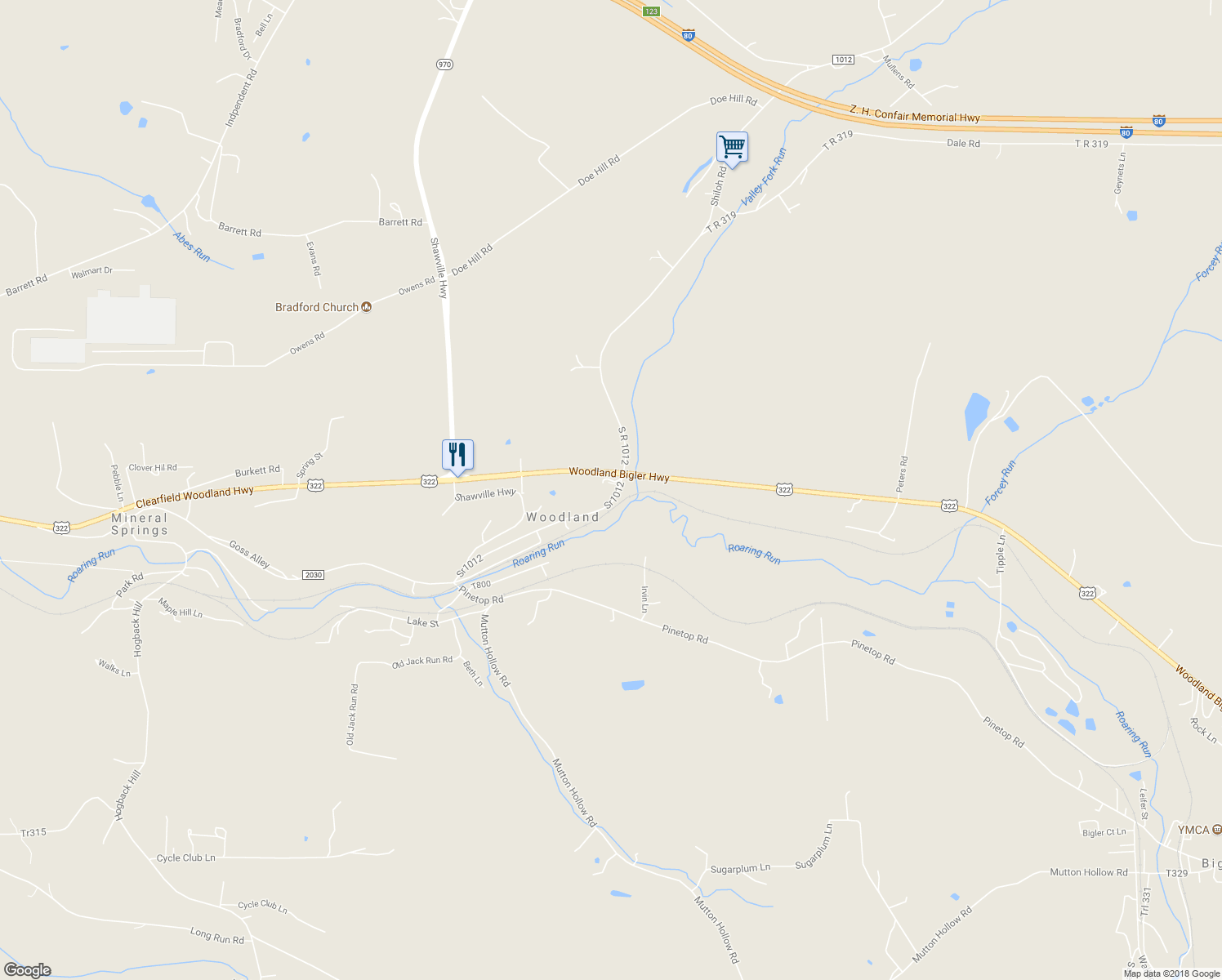 map of restaurants, bars, coffee shops, grocery stores, and more near 473 Sr1012 in Woodland