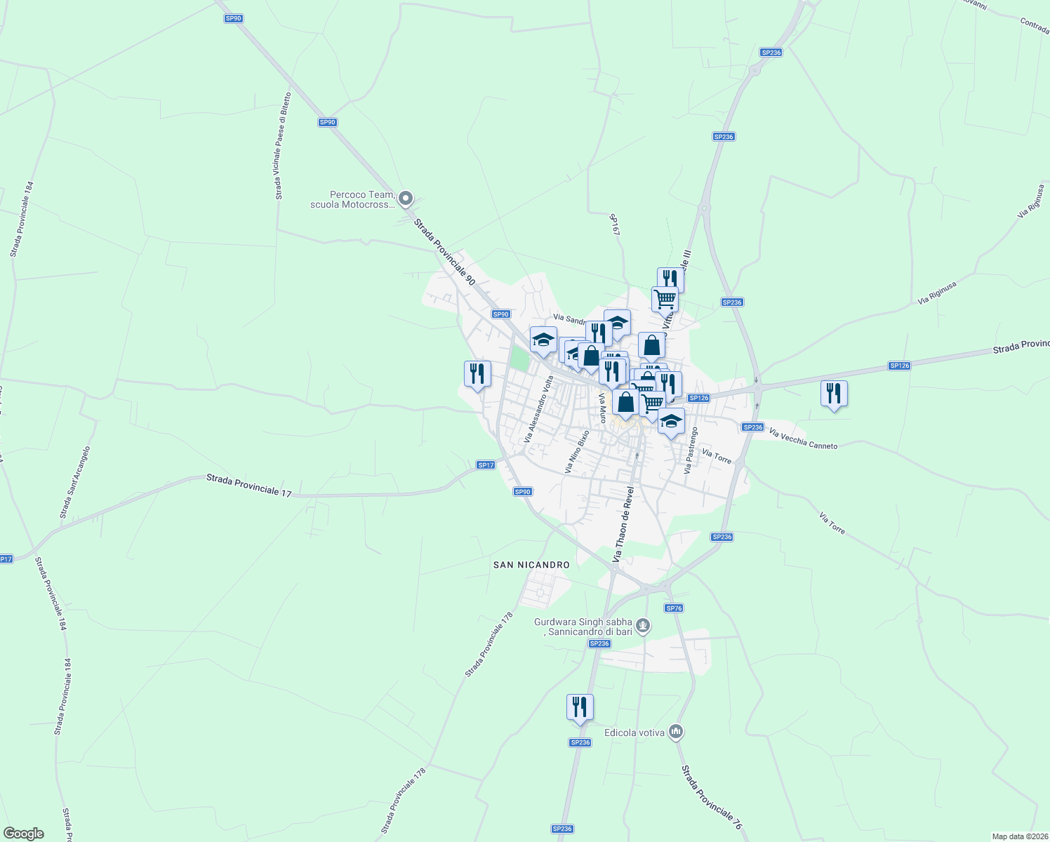 map of restaurants, bars, coffee shops, grocery stores, and more near 19 Via Francesco Caiati in Sannicandro di Bari