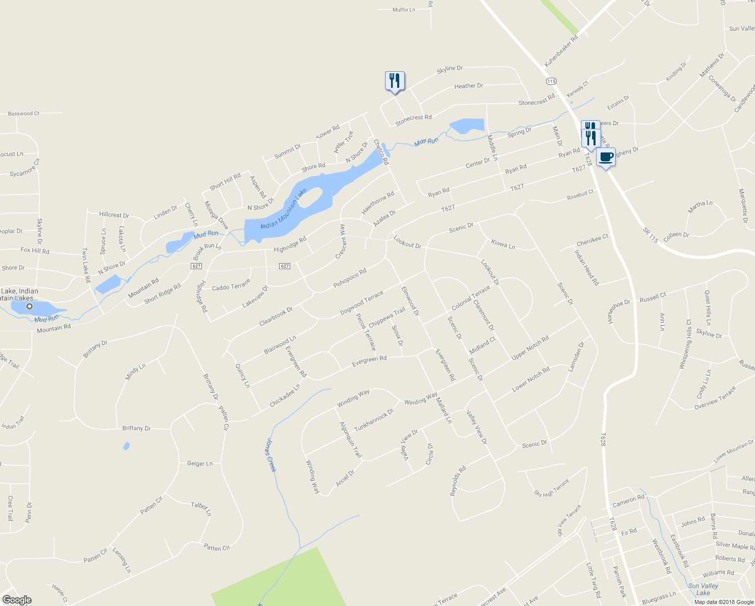 map of restaurants, bars, coffee shops, grocery stores, and more near 804 Dogwood Terrace in Albrightsville