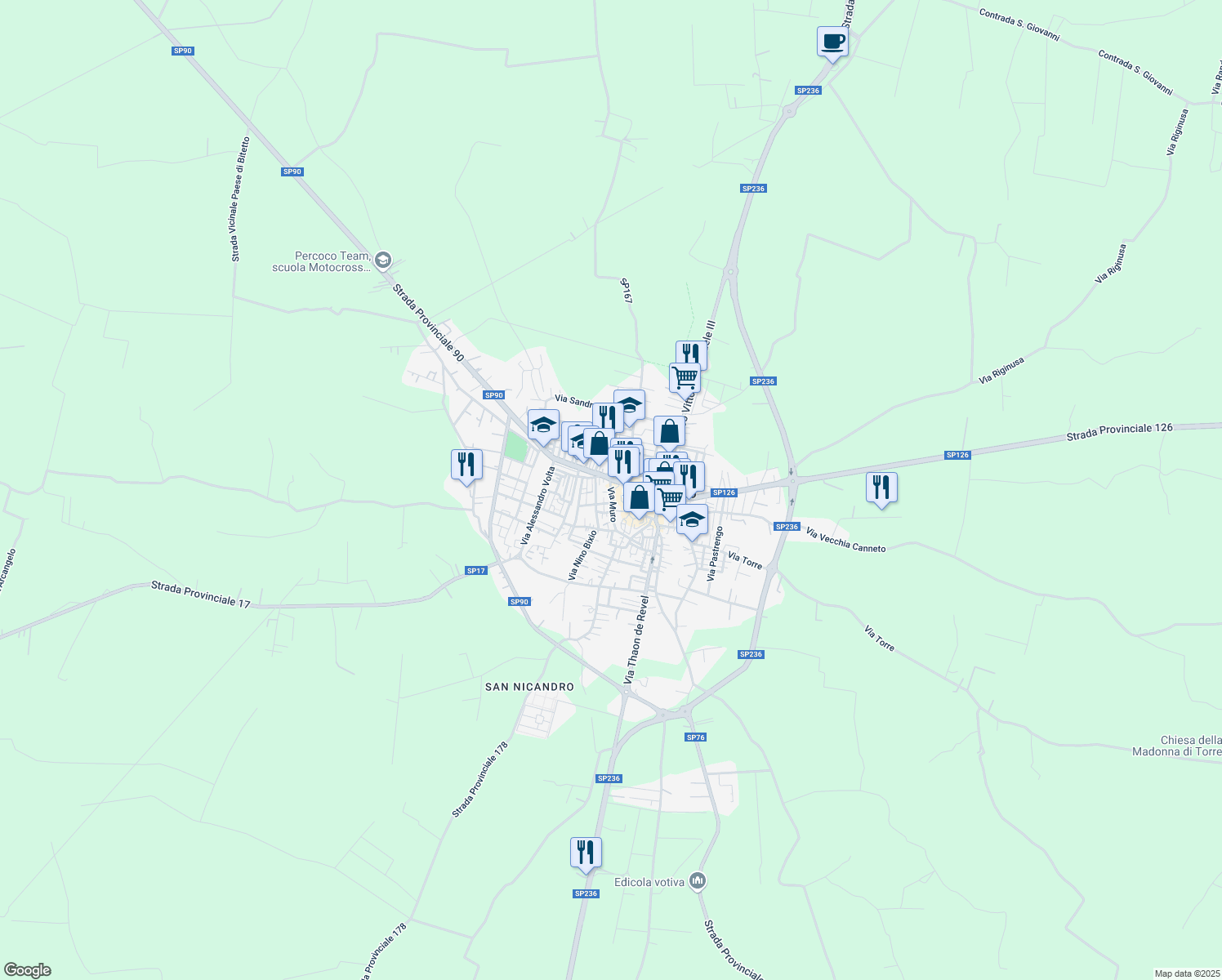 map of restaurants, bars, coffee shops, grocery stores, and more near 9 Via Biagio Azzone in Sannicandro di Bari