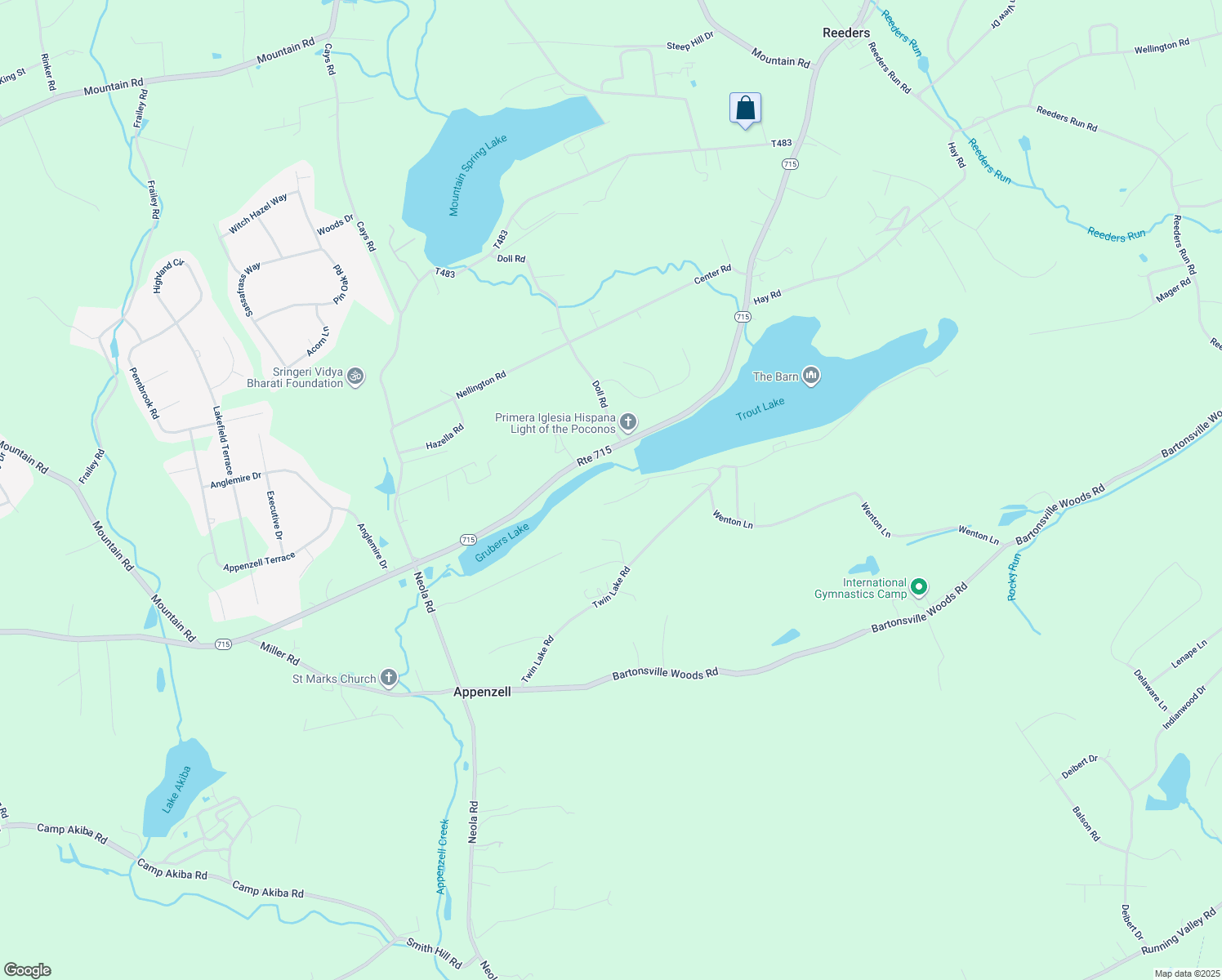 map of restaurants, bars, coffee shops, grocery stores, and more near 4424 Diamond Lane in Stroudsburg