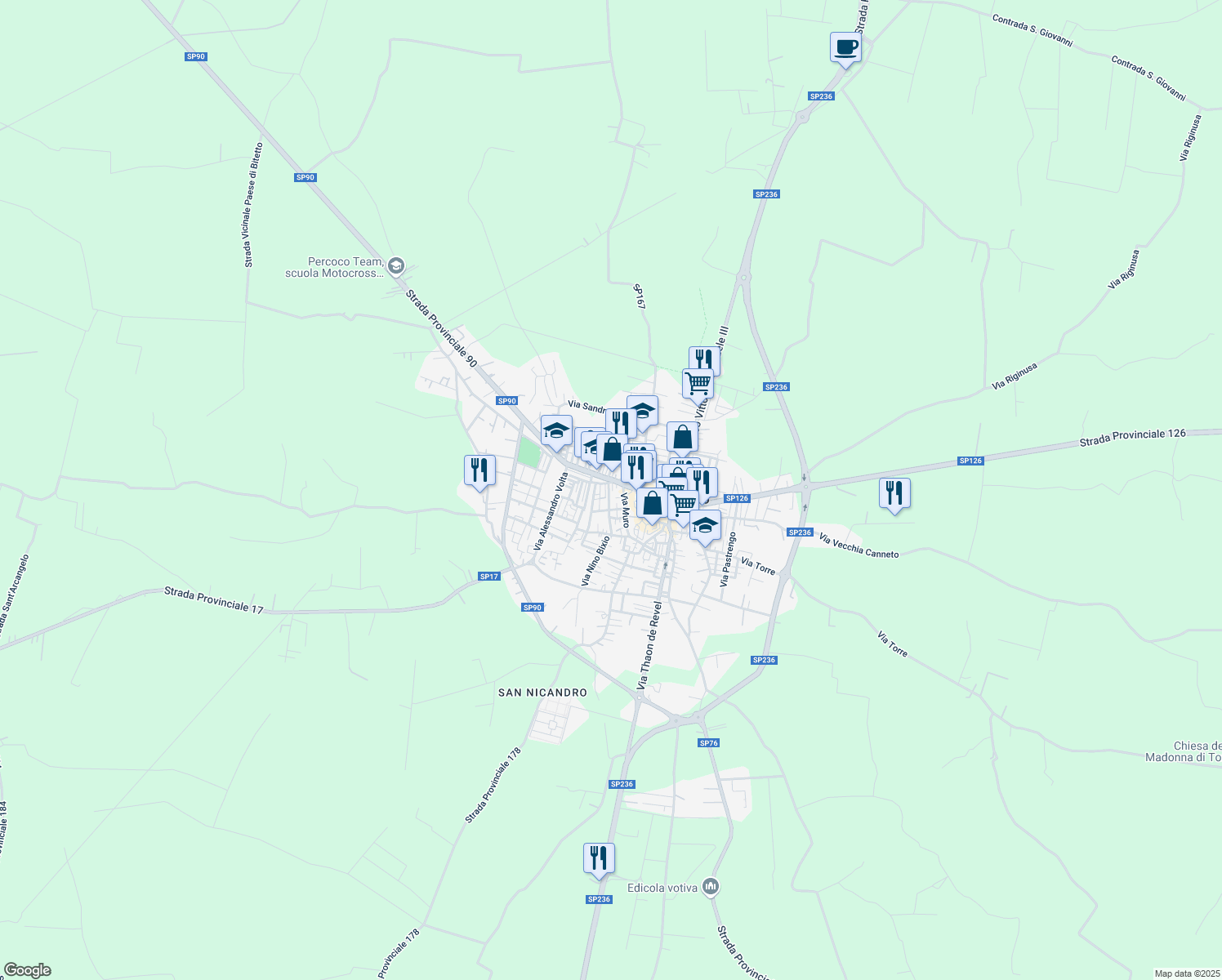 map of restaurants, bars, coffee shops, grocery stores, and more near 9 Via Biagio Azzone in Sannicandro di Bari