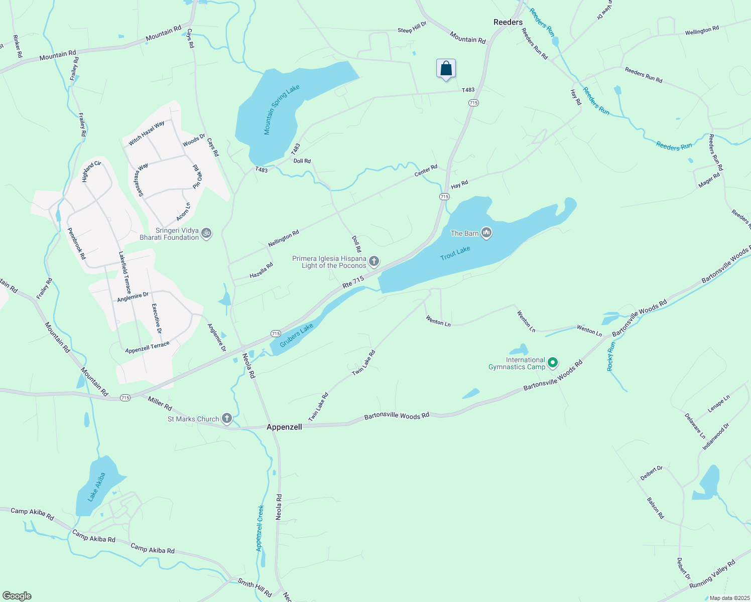 map of restaurants, bars, coffee shops, grocery stores, and more near 1139 Twin Lake Road in Stroudsburg