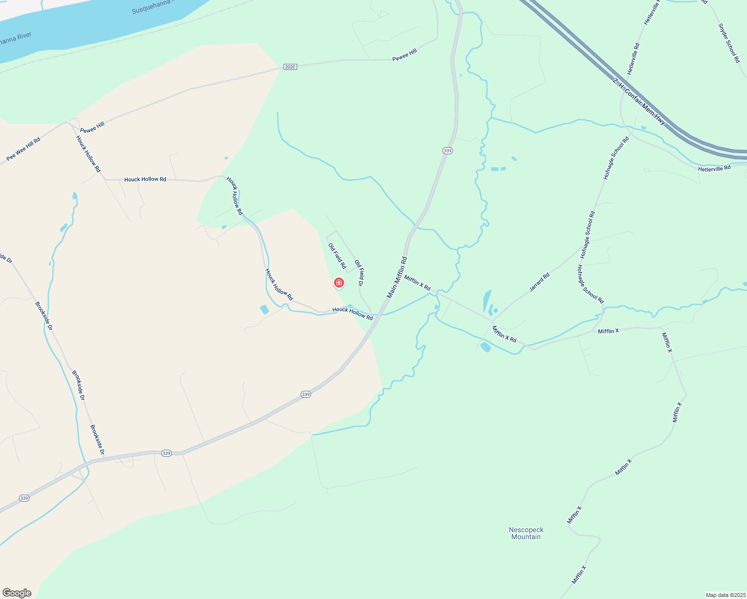 map of restaurants, bars, coffee shops, grocery stores, and more near 100 Old Field Dr in Bloomsburg