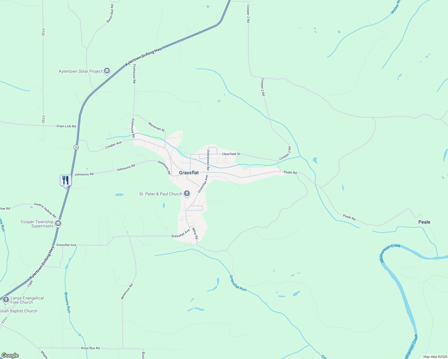 map of restaurants, bars, coffee shops, grocery stores, and more near 144 Branch Street in Grassflat
