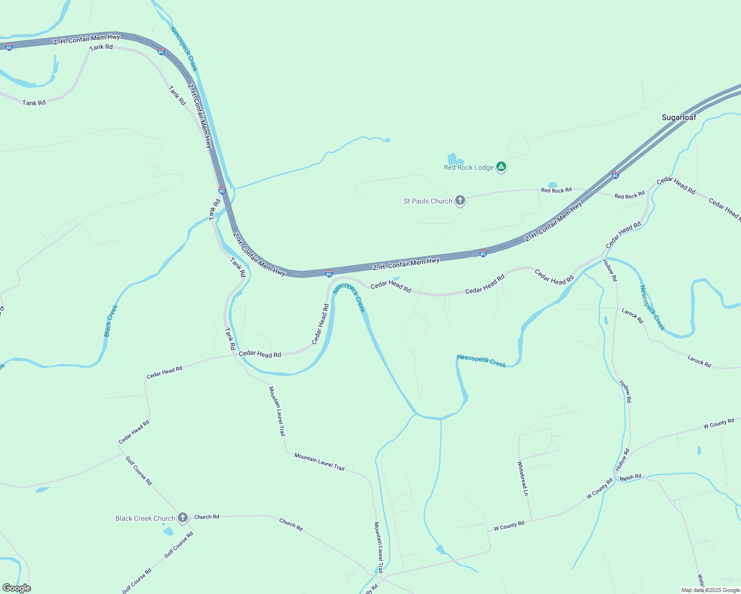 map of restaurants, bars, coffee shops, grocery stores, and more near 598 Cedar Head Road in Sugarloaf