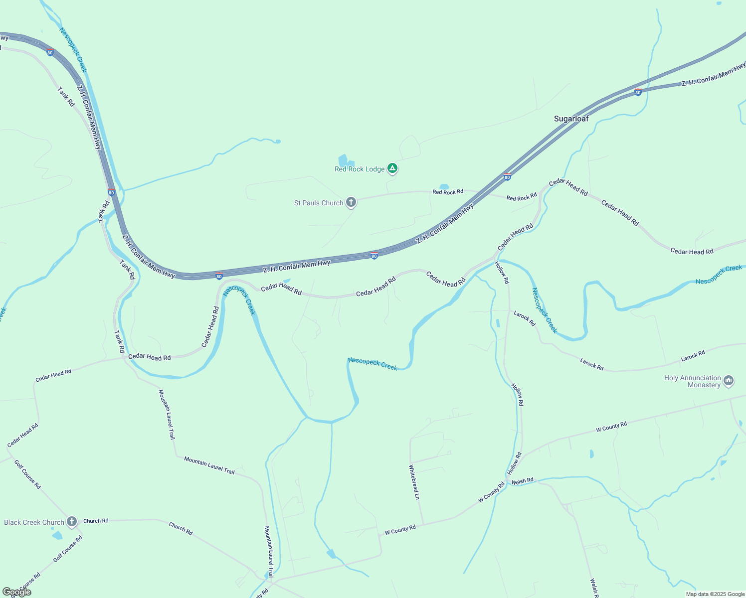 map of restaurants, bars, coffee shops, grocery stores, and more near 520 Cedar Head Road in Sugarloaf