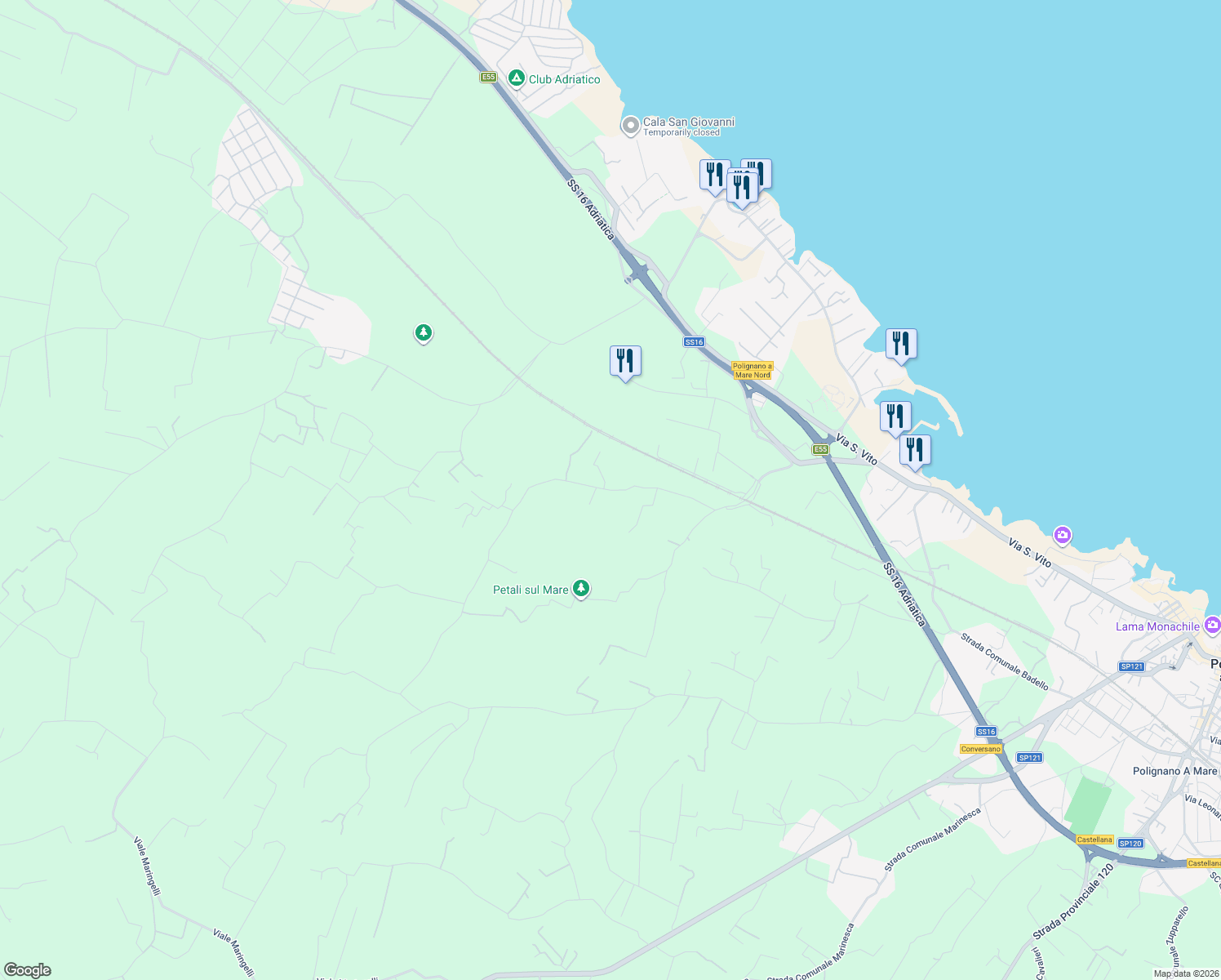 map of restaurants, bars, coffee shops, grocery stores, and more near in Metropolitan City of Bari