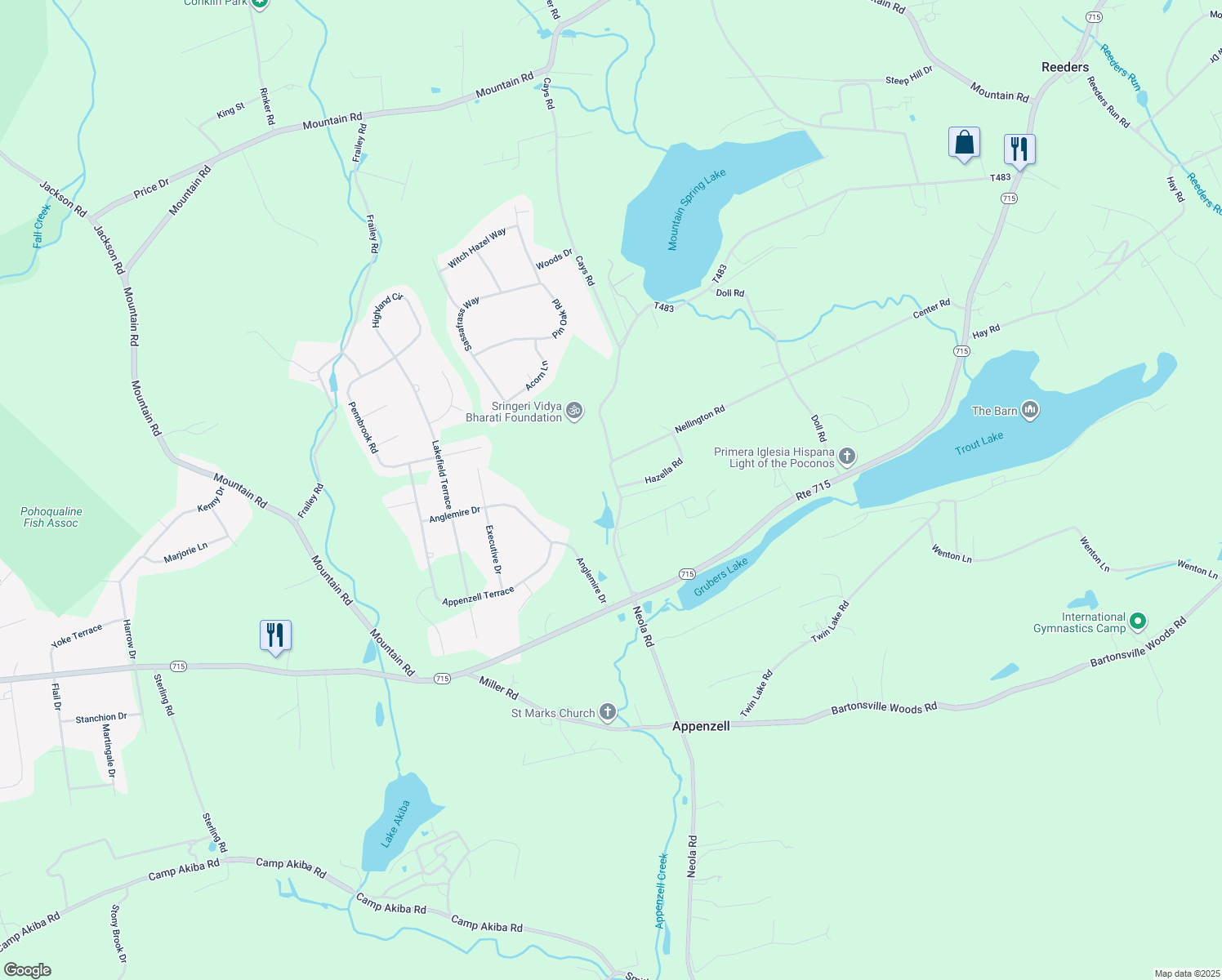 map of restaurants, bars, coffee shops, grocery stores, and more near 277 Cays Road in Stroudsburg