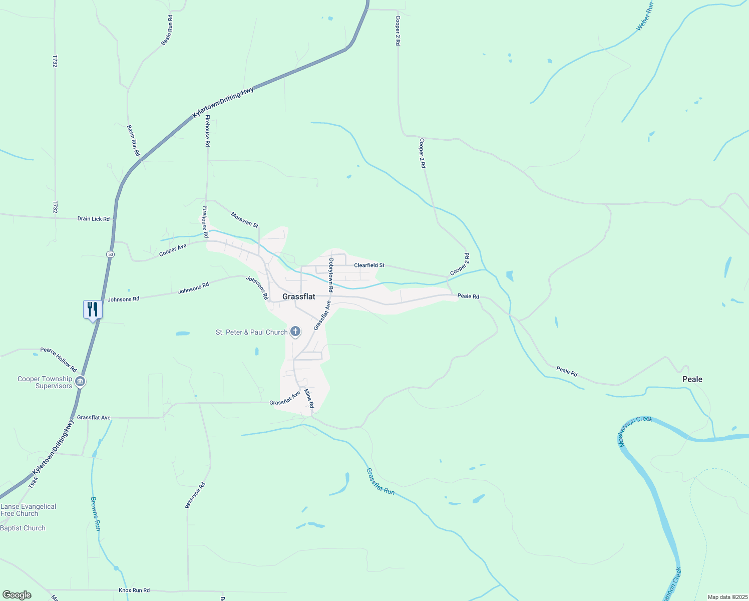 map of restaurants, bars, coffee shops, grocery stores, and more near in Grassflat