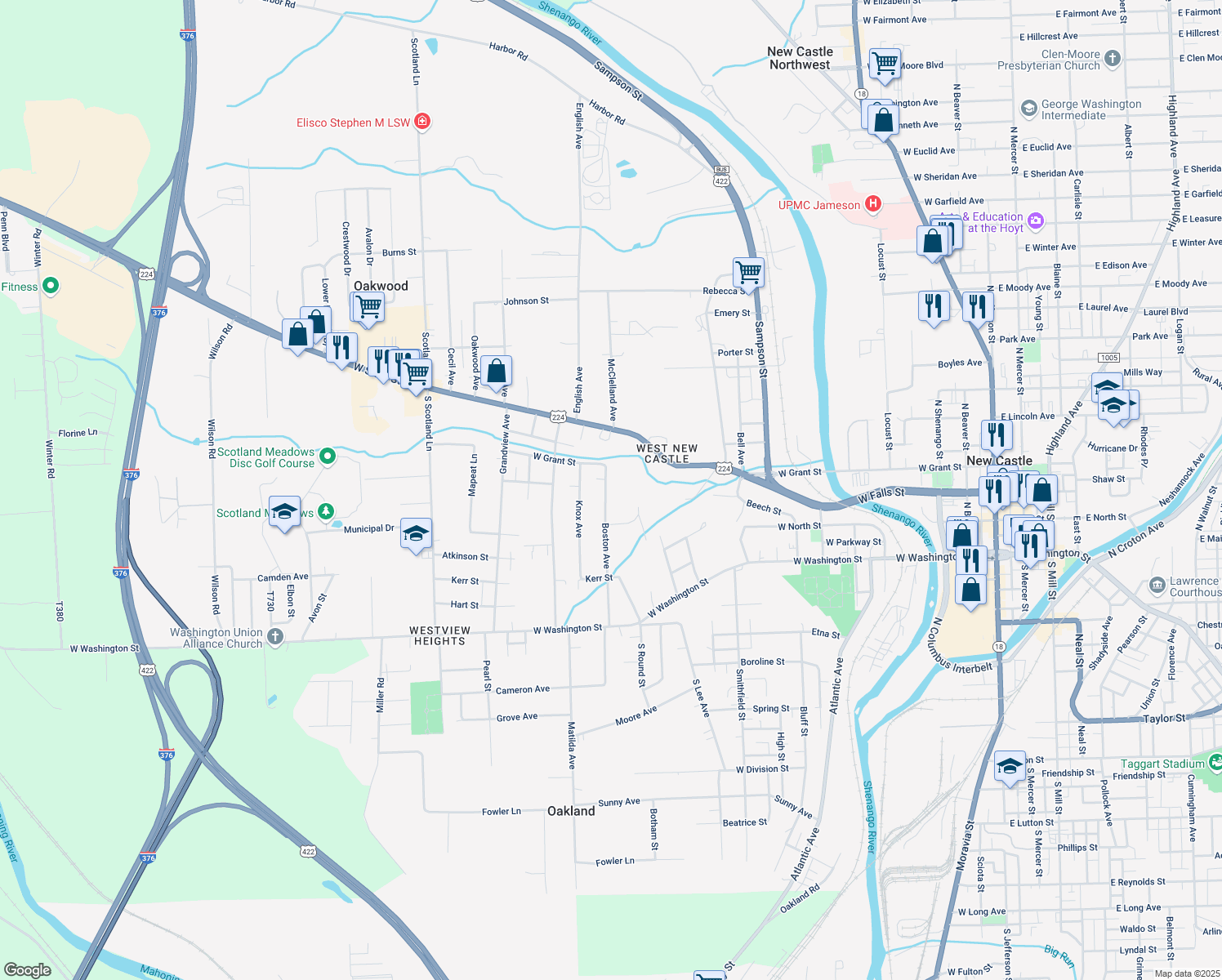 map of restaurants, bars, coffee shops, grocery stores, and more near 201 Boston Avenue in New Castle