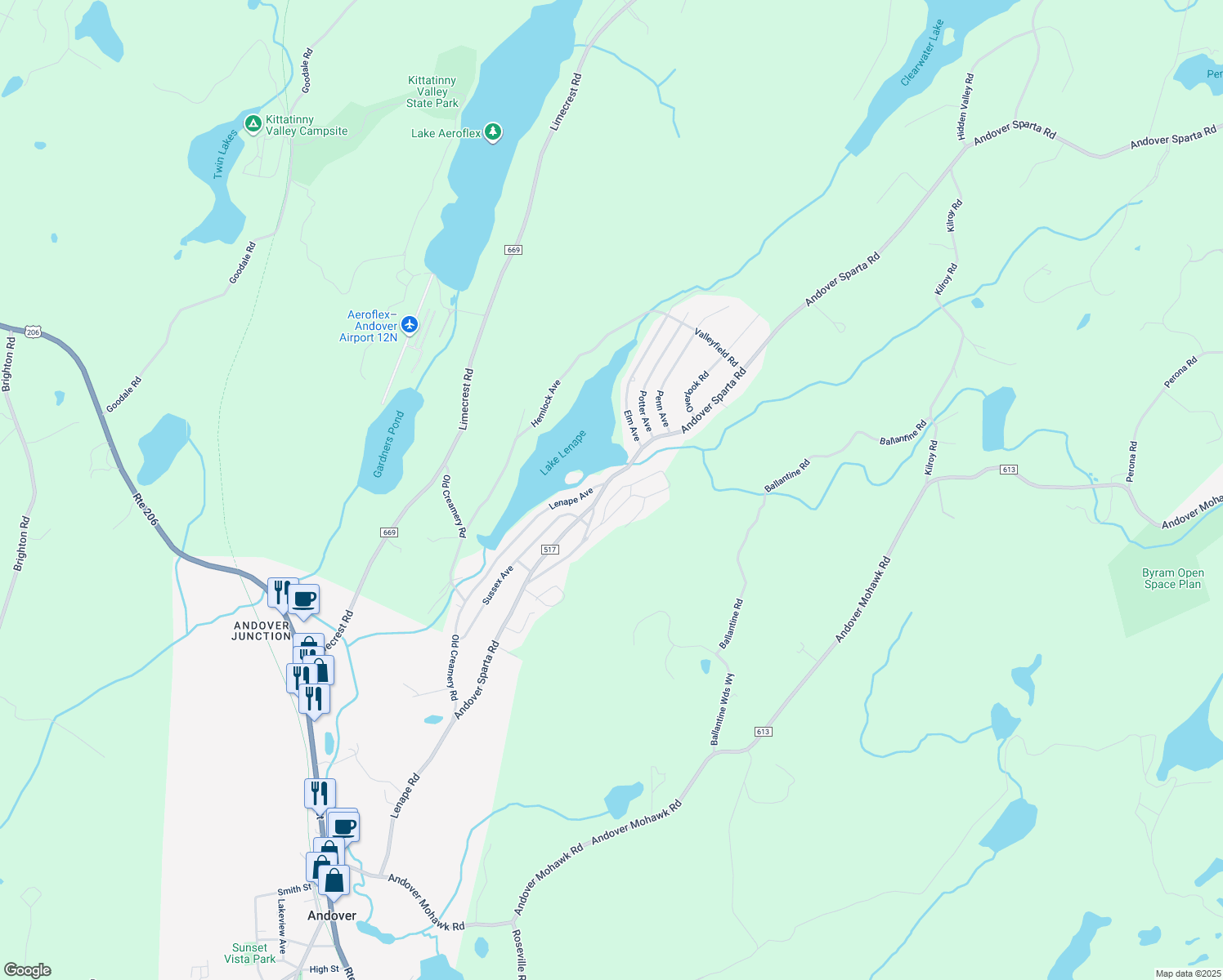map of restaurants, bars, coffee shops, grocery stores, and more near 6 Pine Cliff Road in Newton