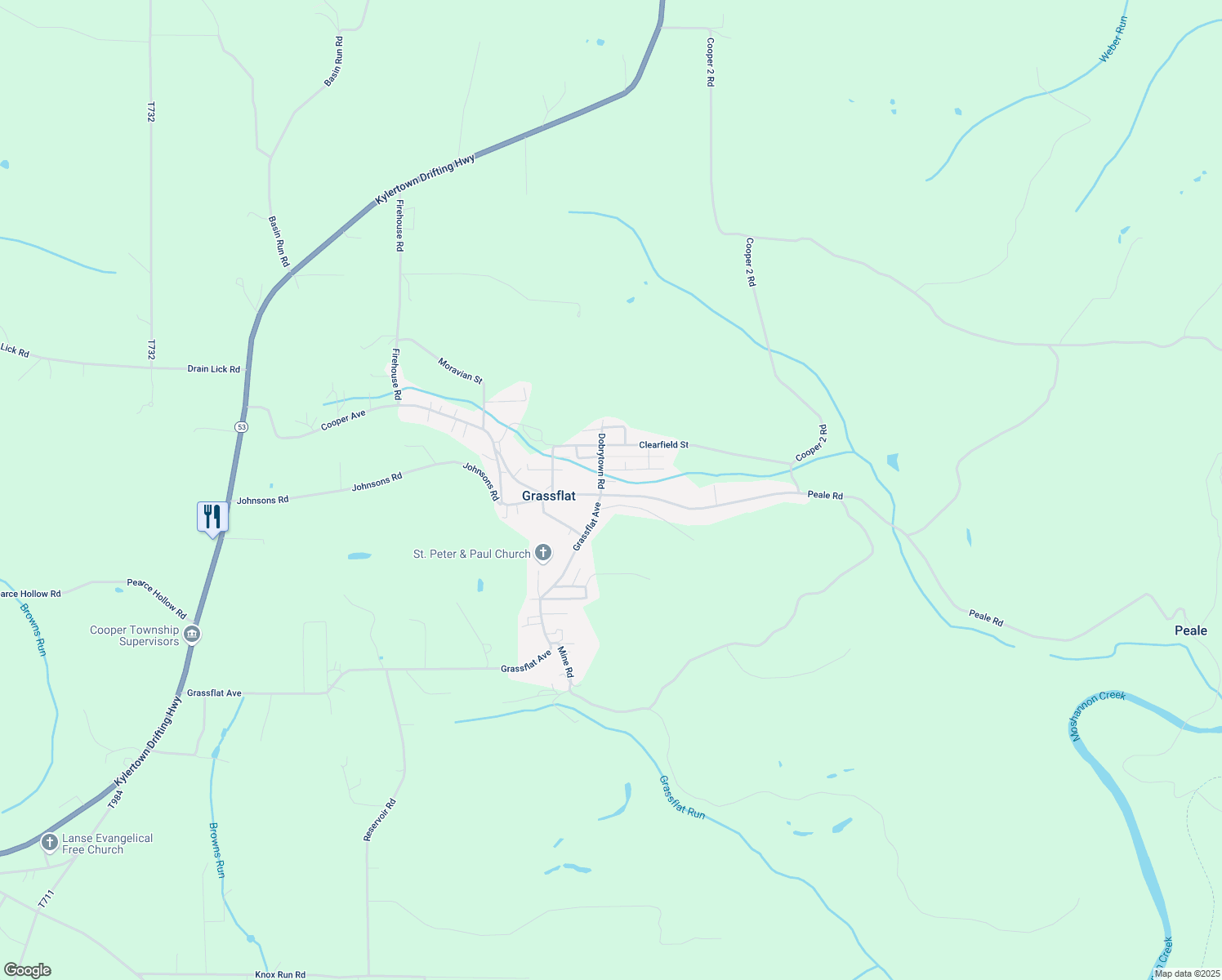 map of restaurants, bars, coffee shops, grocery stores, and more near 1249 Cooper Avenue in Grassflat