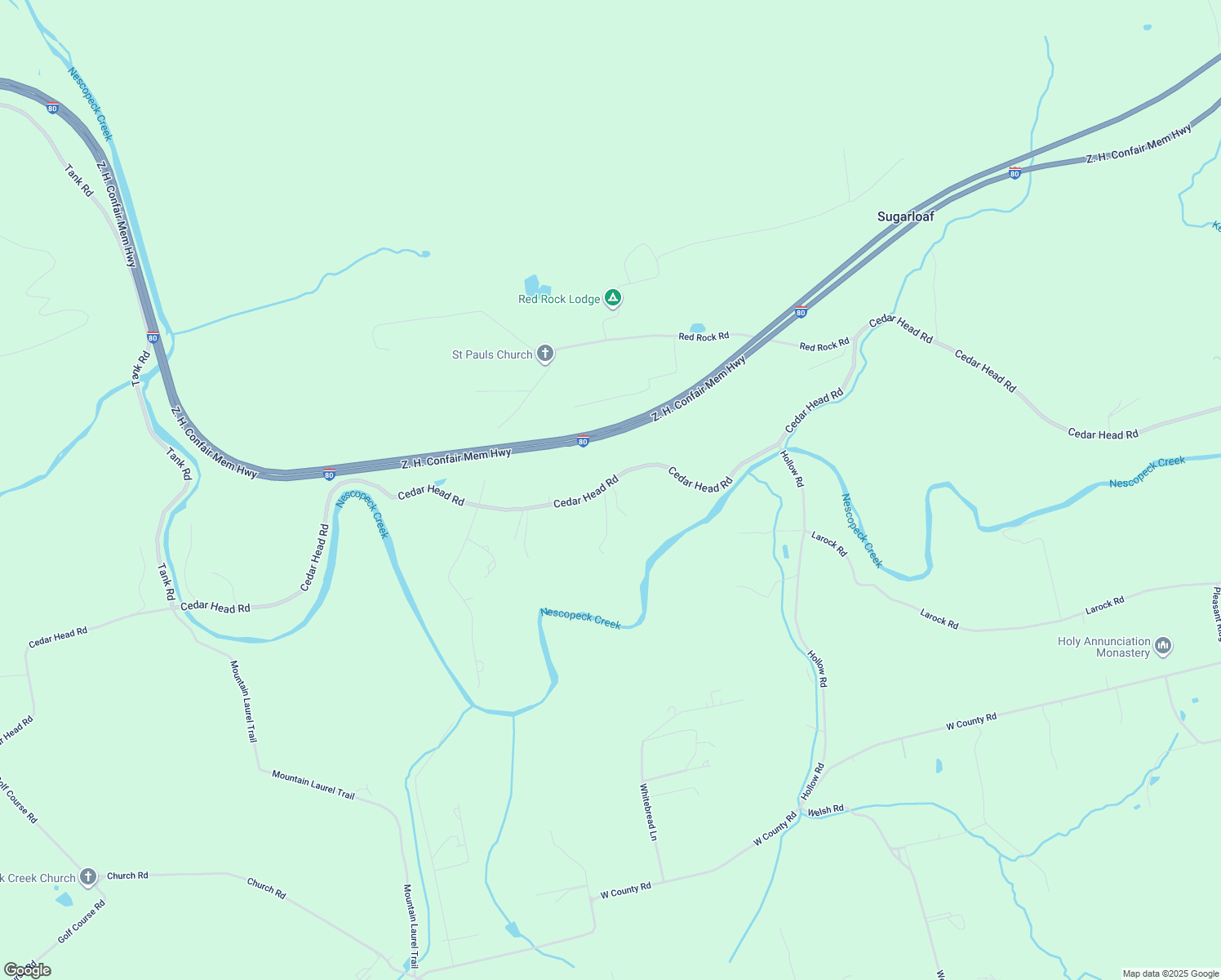 map of restaurants, bars, coffee shops, grocery stores, and more near Cedar Head Road in Sugarloaf
