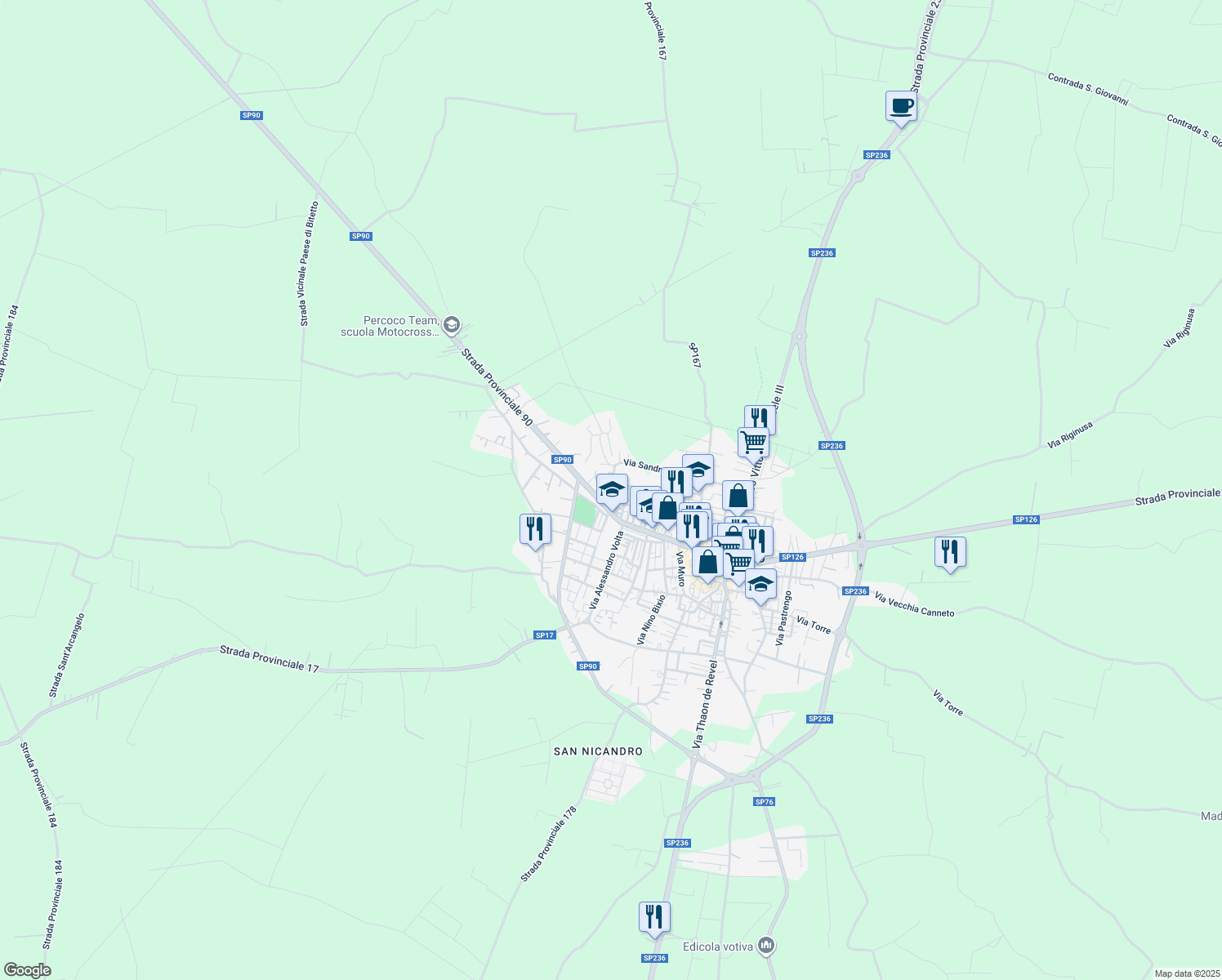 map of restaurants, bars, coffee shops, grocery stores, and more near Via Sandro Pertini in Città Metropolitana di Bari