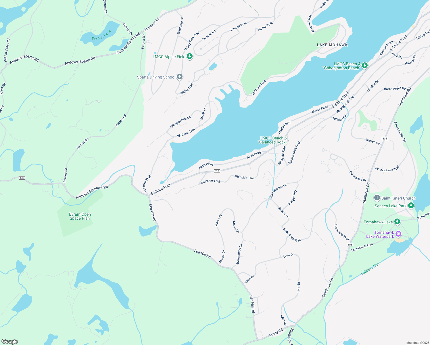 map of restaurants, bars, coffee shops, grocery stores, and more near 493 East Shore Trail in Sparta