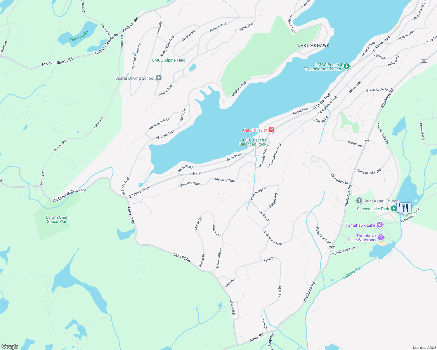 map of restaurants, bars, coffee shops, grocery stores, and more near 110 Glenside Trail in Sparta Township