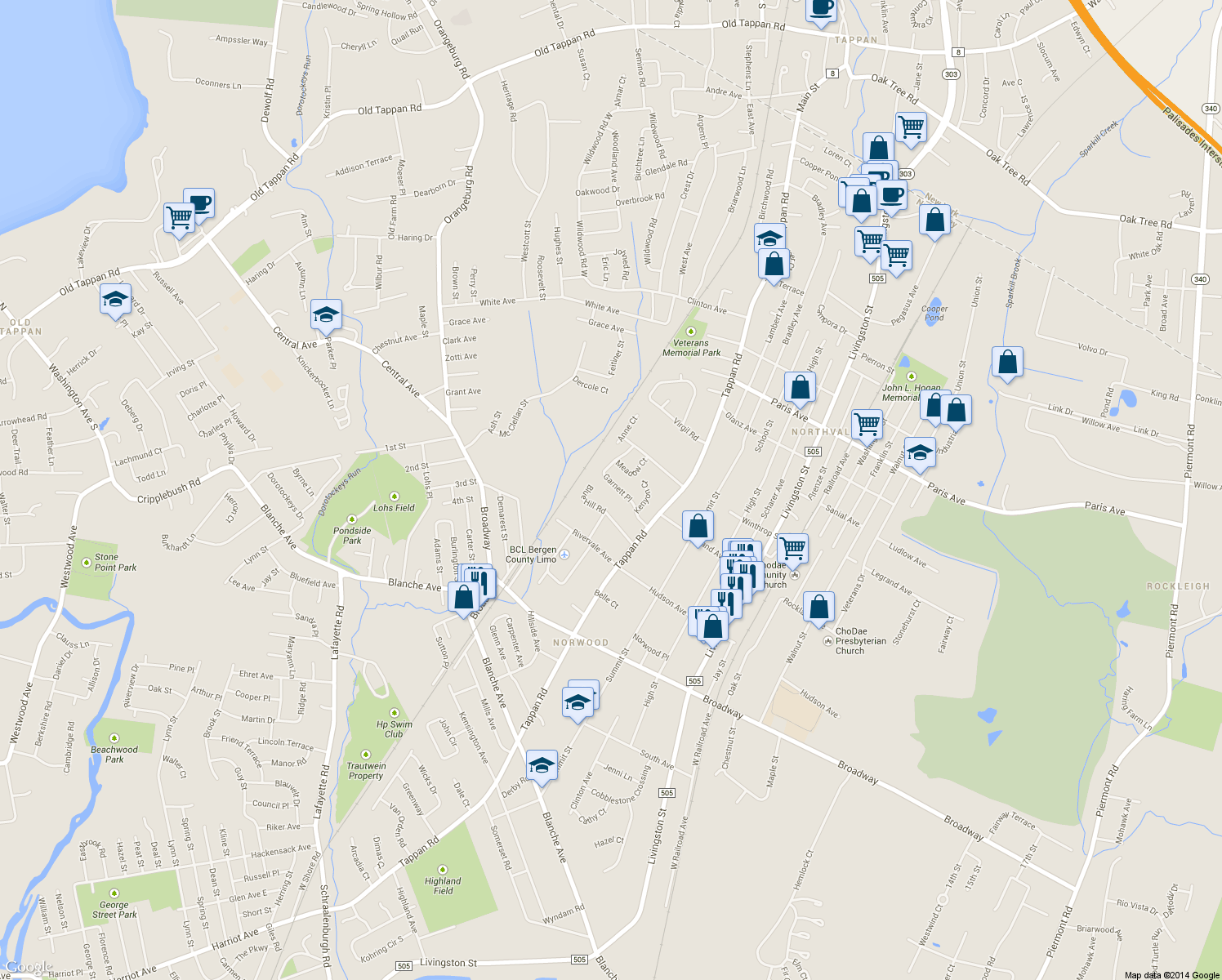 map of restaurants, bars, coffee shops, grocery stores, and more near 11 Garnett Place in Norwood