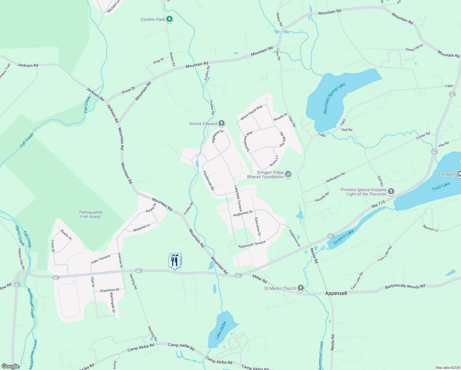 map of restaurants, bars, coffee shops, grocery stores, and more near 314 Lakefield Terrace in Stroudsburg