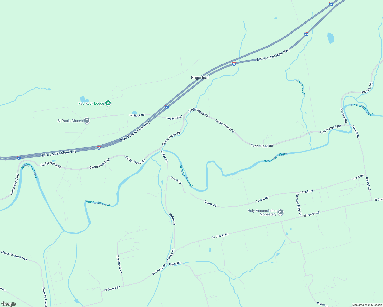 map of restaurants, bars, coffee shops, grocery stores, and more near Cedar Head Road in Sugarloaf