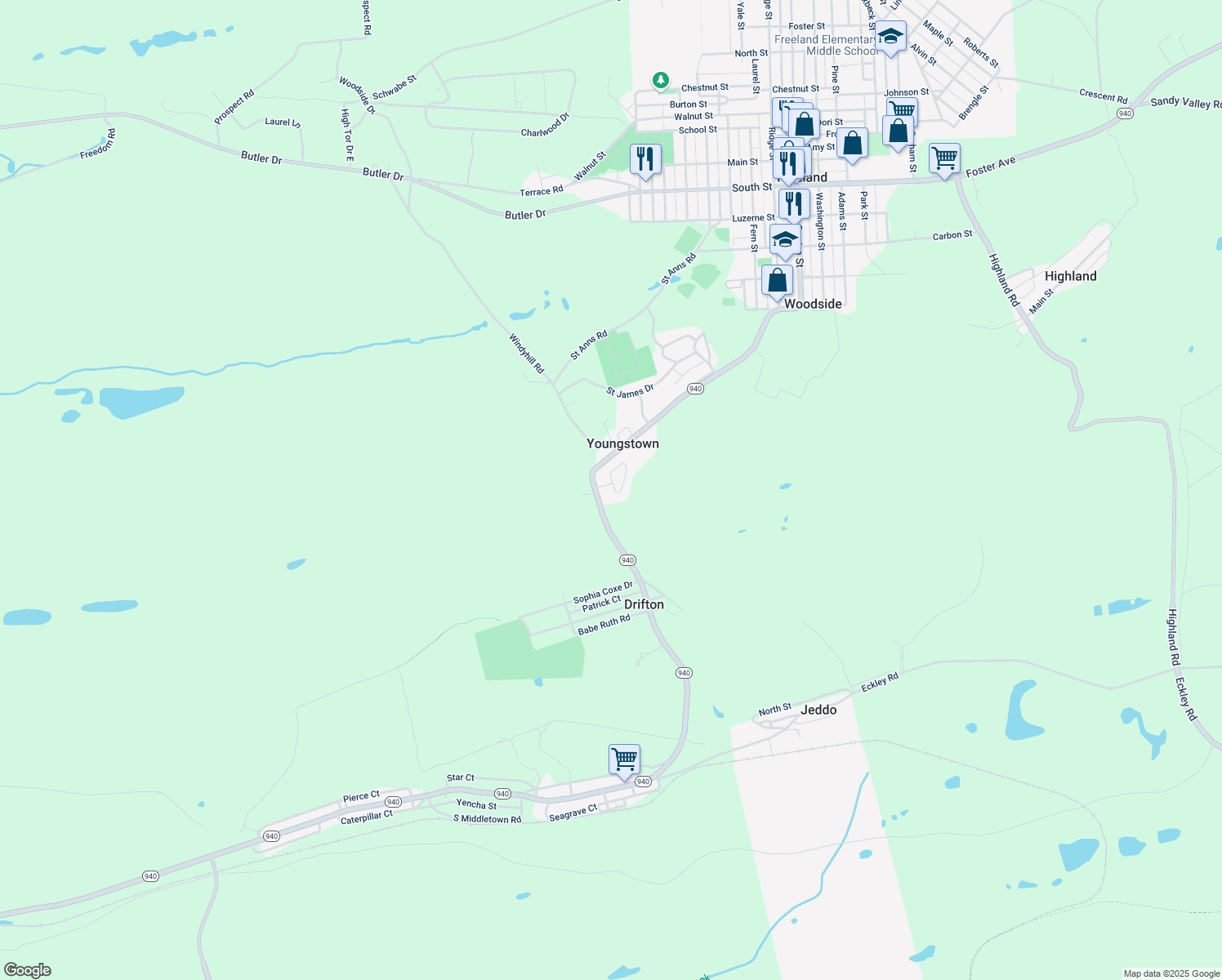 map of restaurants, bars, coffee shops, grocery stores, and more near 2 Smith Drive in Hunlock Creek