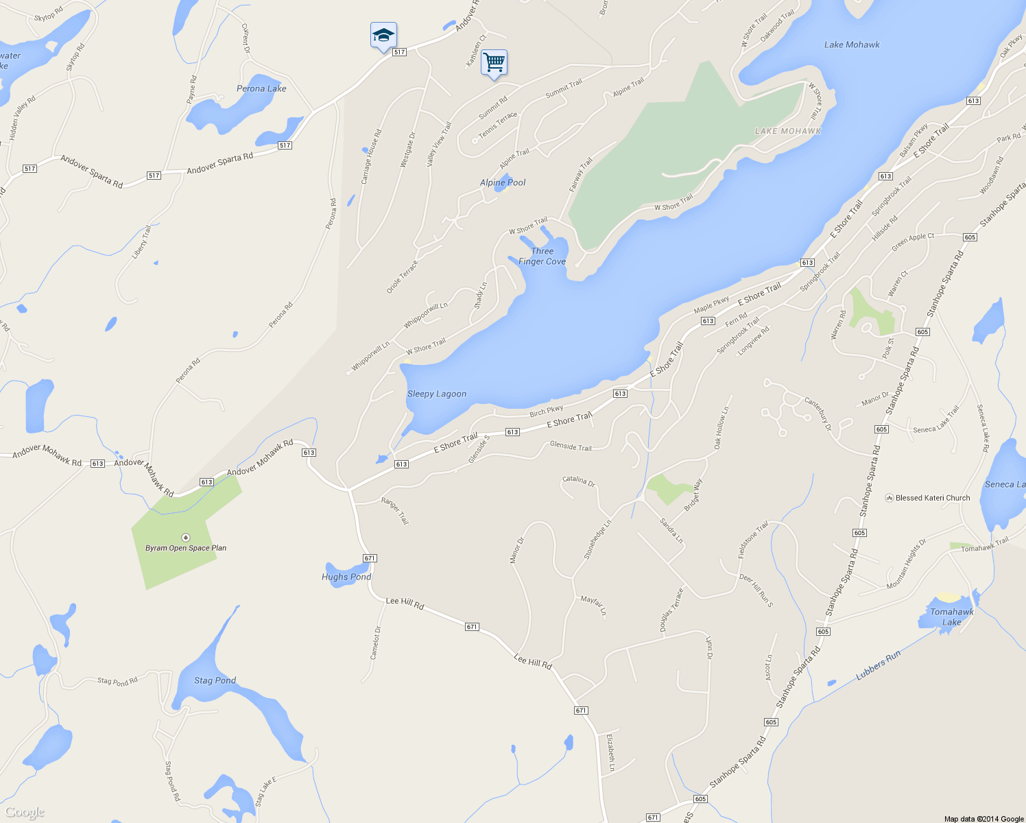 map of restaurants, bars, coffee shops, grocery stores, and more near 70 Birch Pkwy in Sparta