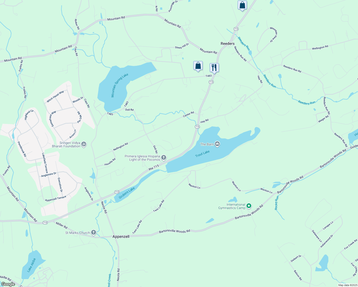 map of restaurants, bars, coffee shops, grocery stores, and more near 159 Stoney Ledge Drive in Stroudsburg