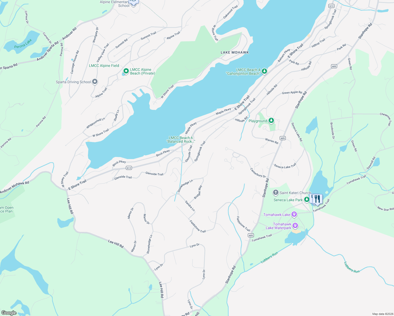 map of restaurants, bars, coffee shops, grocery stores, and more near 29 Glenside Trail in Sparta