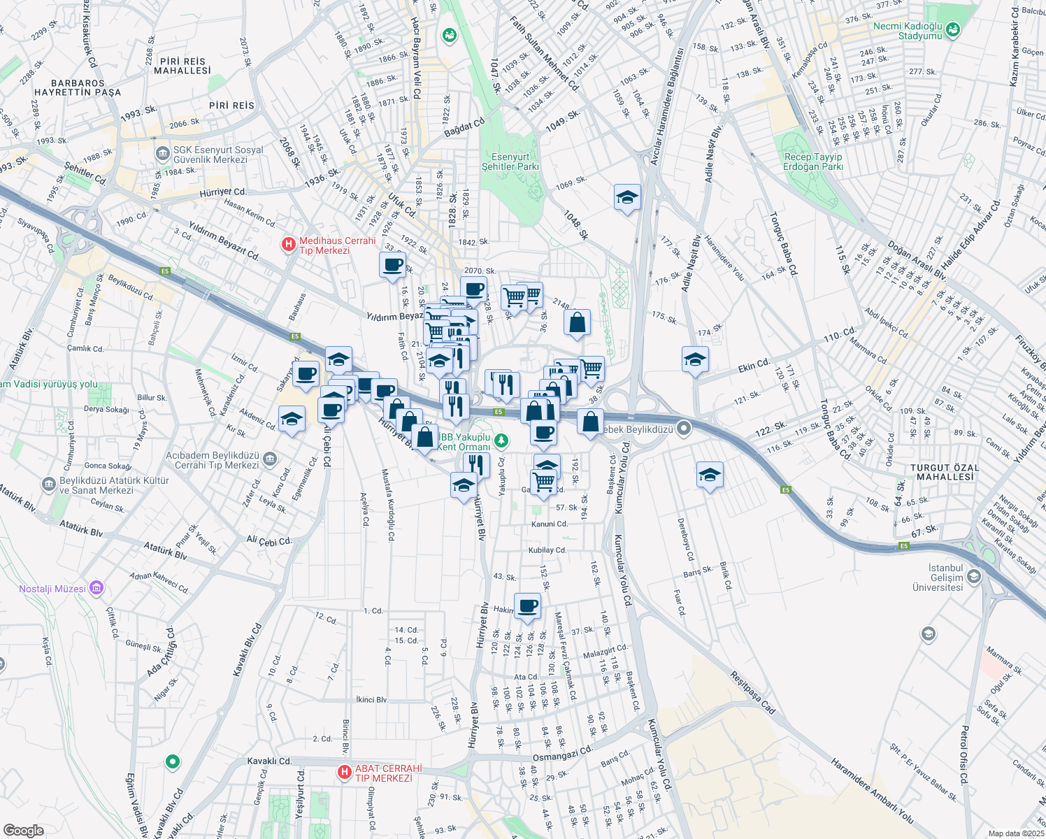 map of restaurants, bars, coffee shops, grocery stores, and more near NO:34/A Haramidere Caddesi in Beylikdüzü