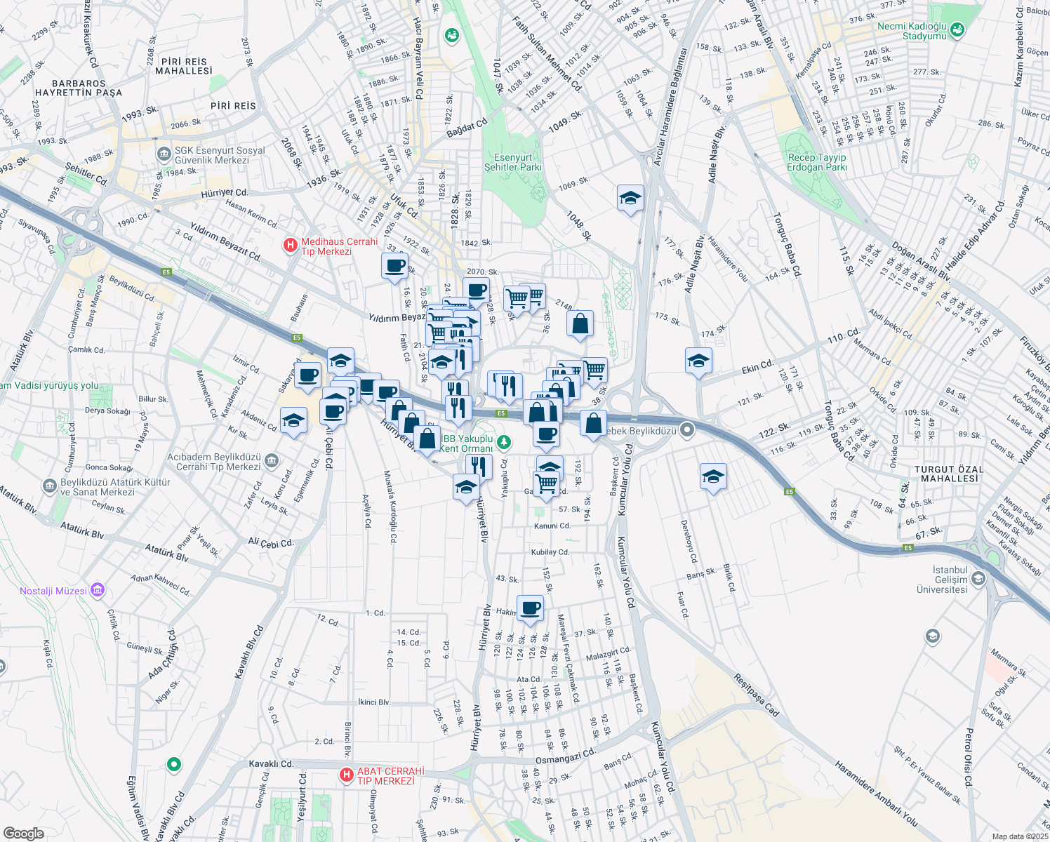 map of restaurants, bars, coffee shops, grocery stores, and more near NO:34/A Haramidere Caddesi in Beylikdüzü