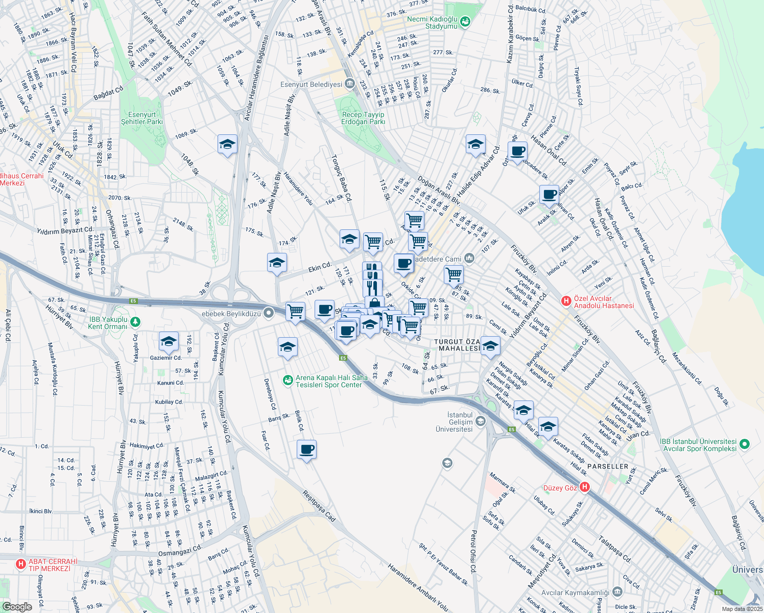 map of restaurants, bars, coffee shops, grocery stores, and more near 34. Sokak in Esenyurt