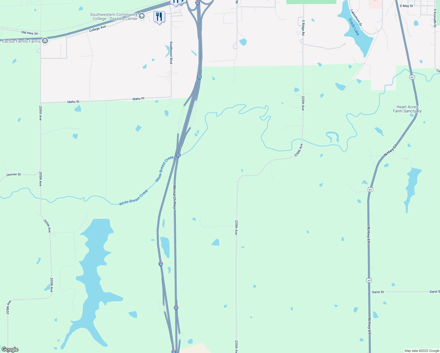 map of restaurants, bars, coffee shops, grocery stores, and more near 2069 220th Avenue in Osceola
