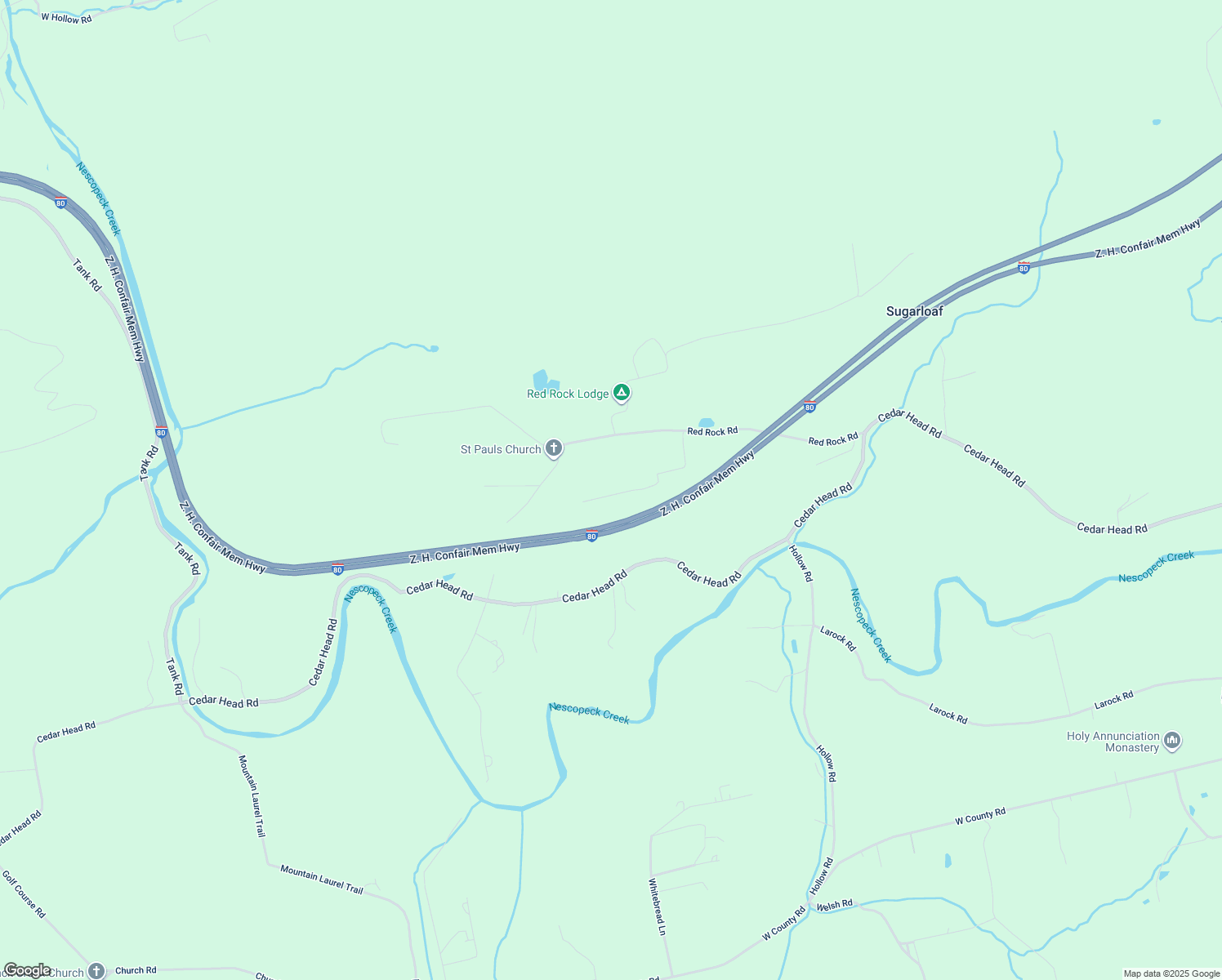 map of restaurants, bars, coffee shops, grocery stores, and more near 565 Larocks Road in Sugarloaf