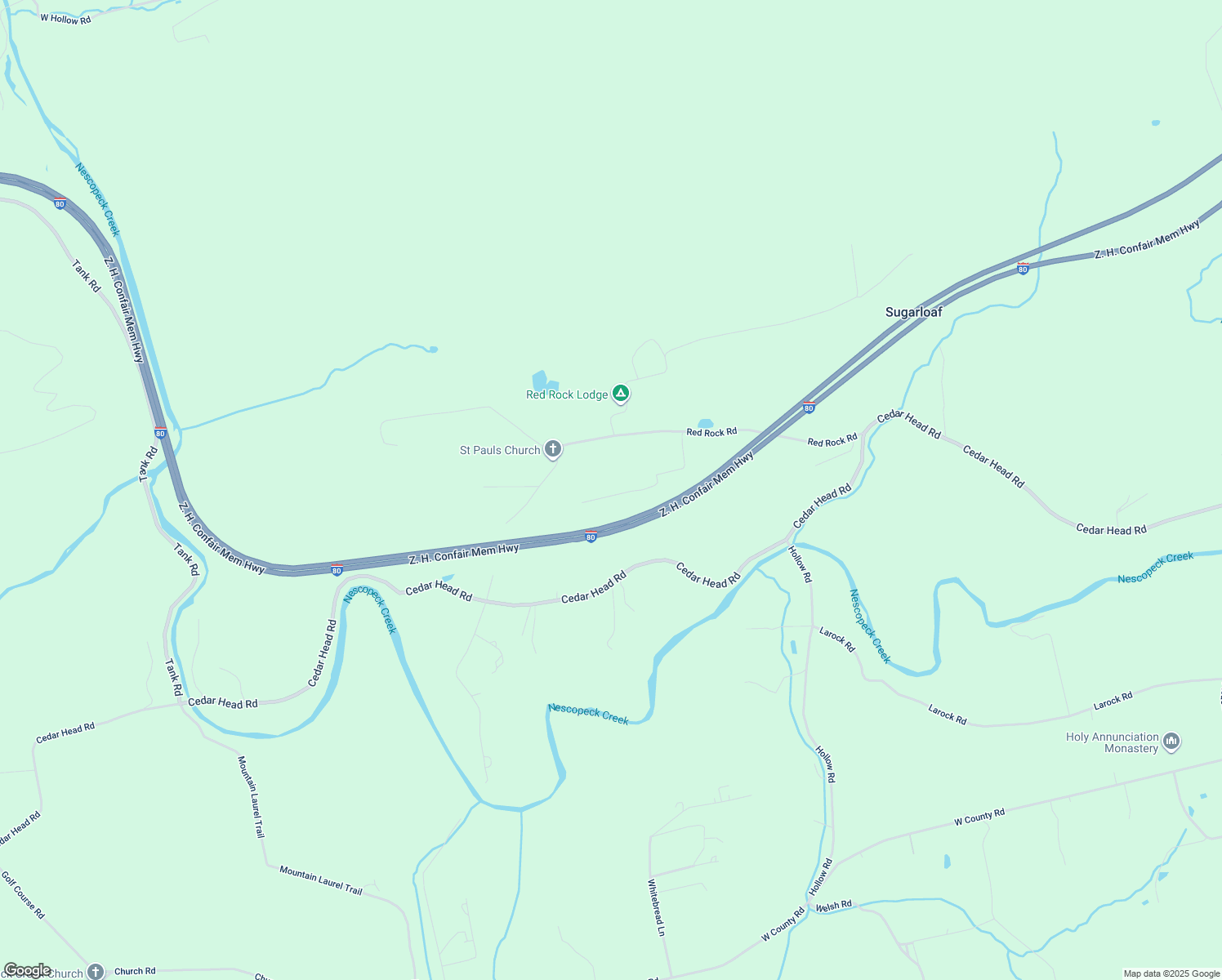 map of restaurants, bars, coffee shops, grocery stores, and more near 565 Larocks Road in Sugarloaf