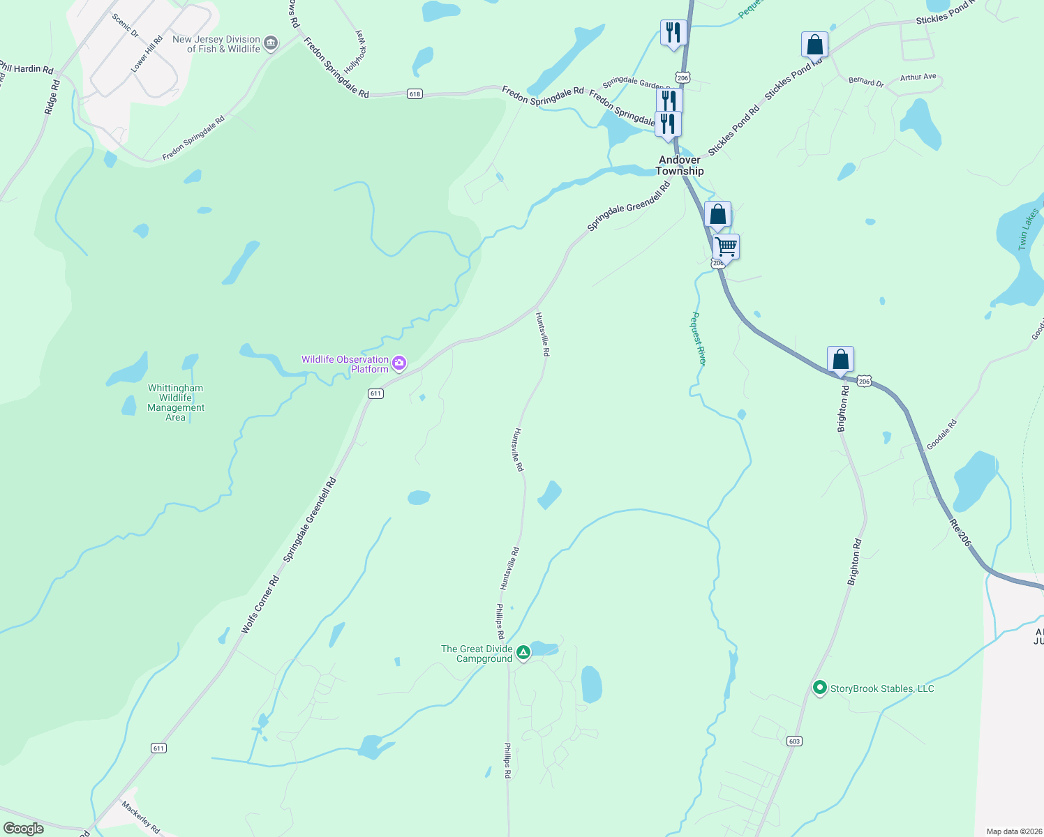 map of restaurants, bars, coffee shops, grocery stores, and more near 26 Huntsville Road in Newton