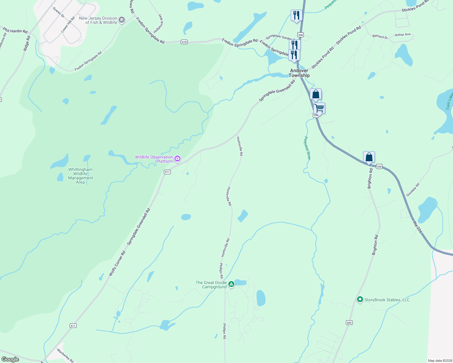map of restaurants, bars, coffee shops, grocery stores, and more near 26 Huntsville Road in Newton