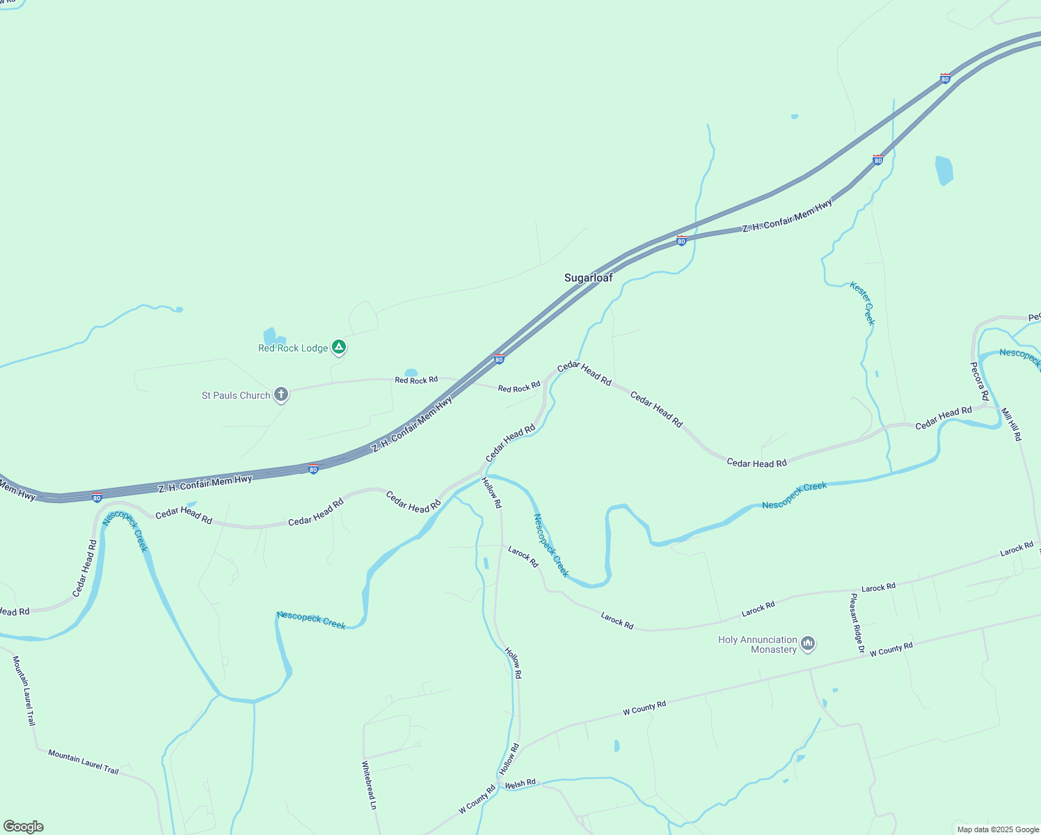 map of restaurants, bars, coffee shops, grocery stores, and more near 20 Rock Hill Drive in Sugarloaf