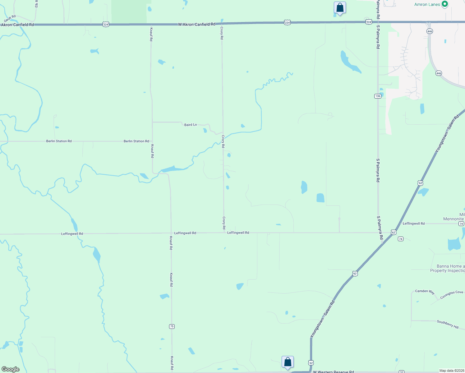 map of restaurants, bars, coffee shops, grocery stores, and more near 7681 Crory Road in Canfield