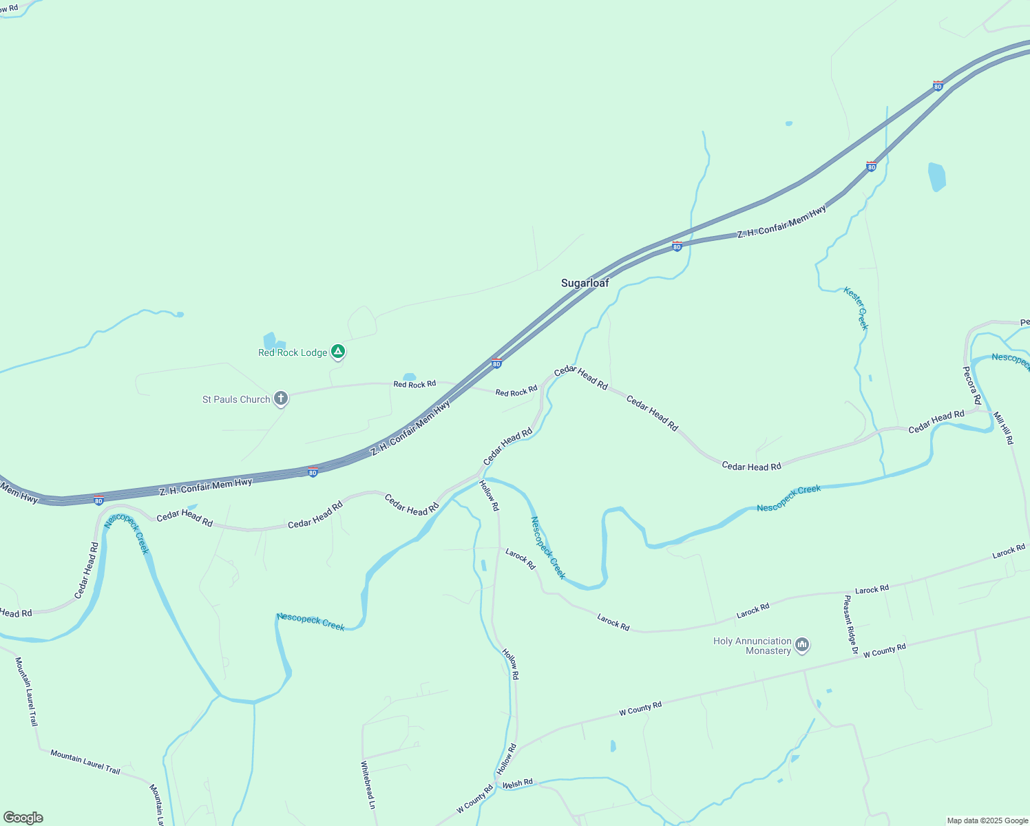 map of restaurants, bars, coffee shops, grocery stores, and more near 20 Rock Hill Drive in Sugarloaf