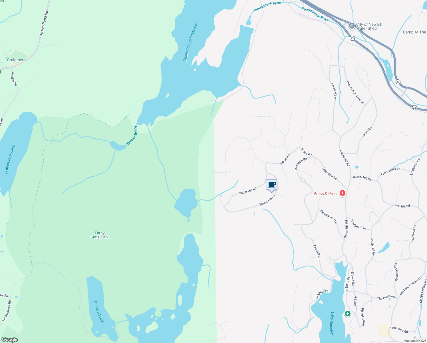 map of restaurants, bars, coffee shops, grocery stores, and more near 39 Hilltop Road in Kinnelon