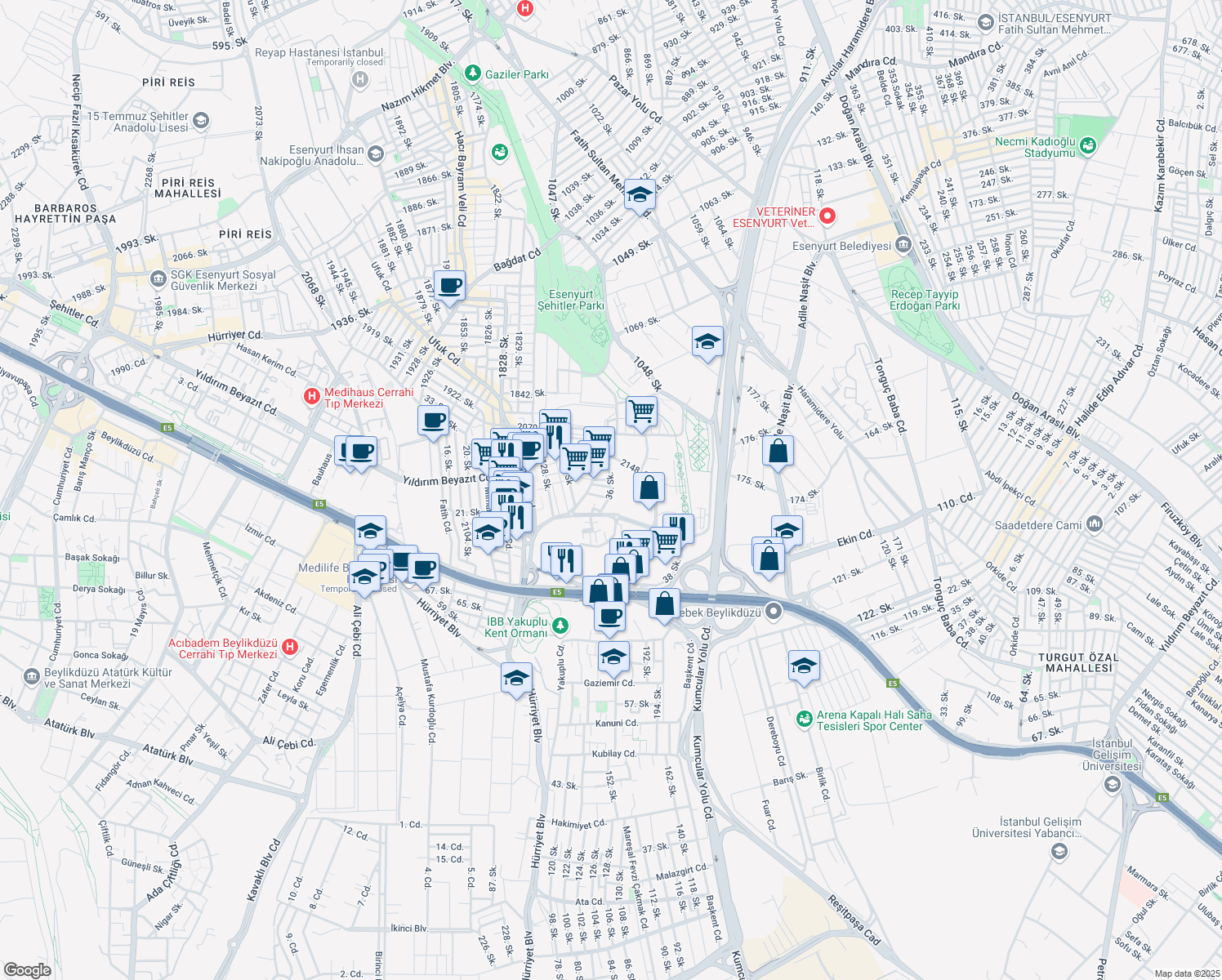 map of restaurants, bars, coffee shops, grocery stores, and more near 36. Sokak in Esenyurt