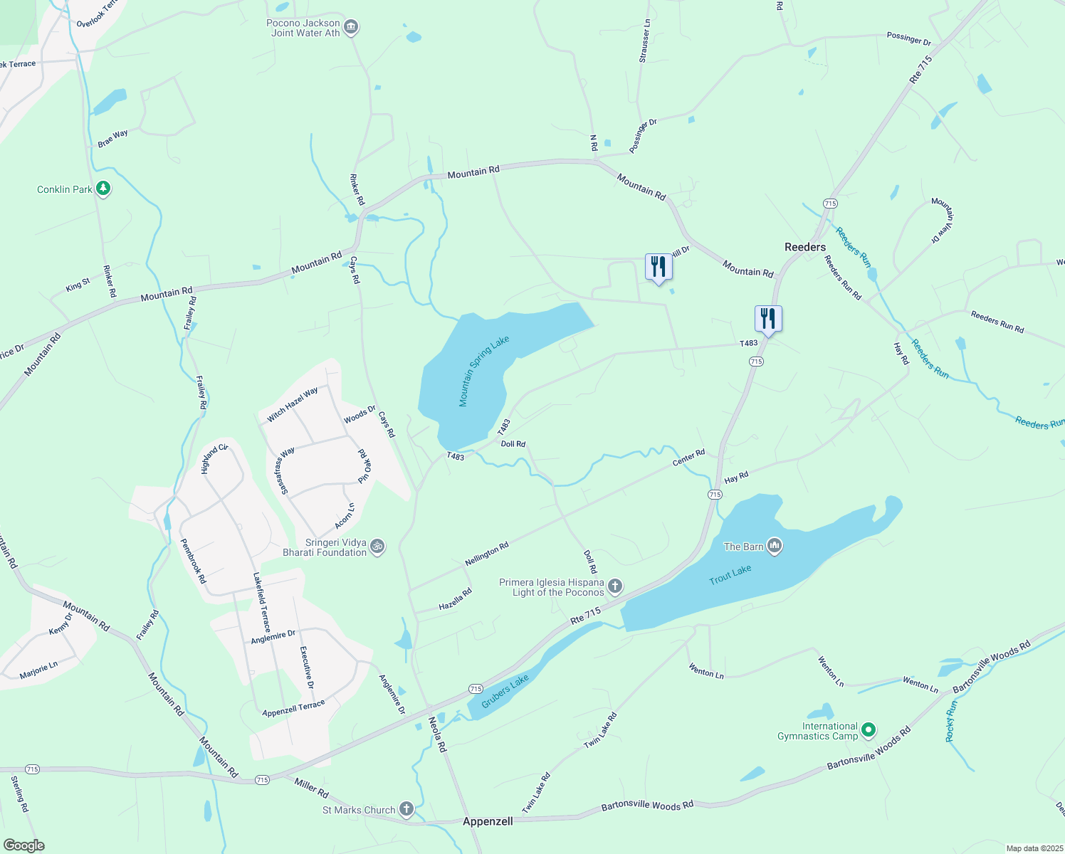 map of restaurants, bars, coffee shops, grocery stores, and more near 326 Kathleen Drive in Reeders