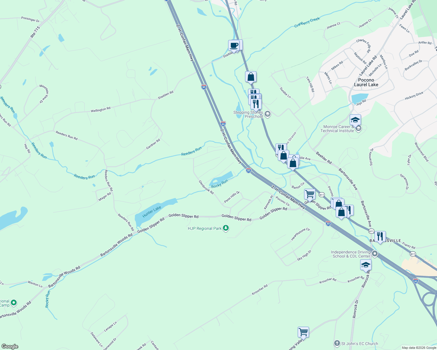 map of restaurants, bars, coffee shops, grocery stores, and more near 214 Brookdale Rd in Monroe