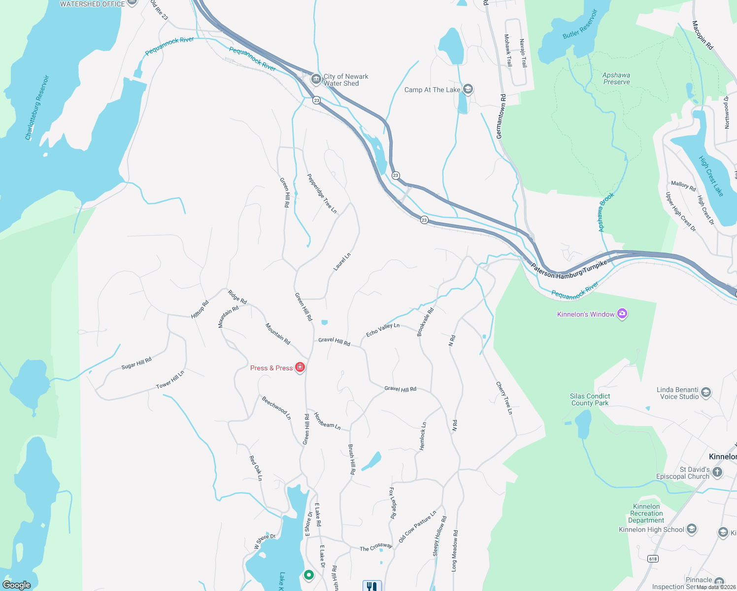 map of restaurants, bars, coffee shops, grocery stores, and more near 388 Ski Trail in Kinnelon