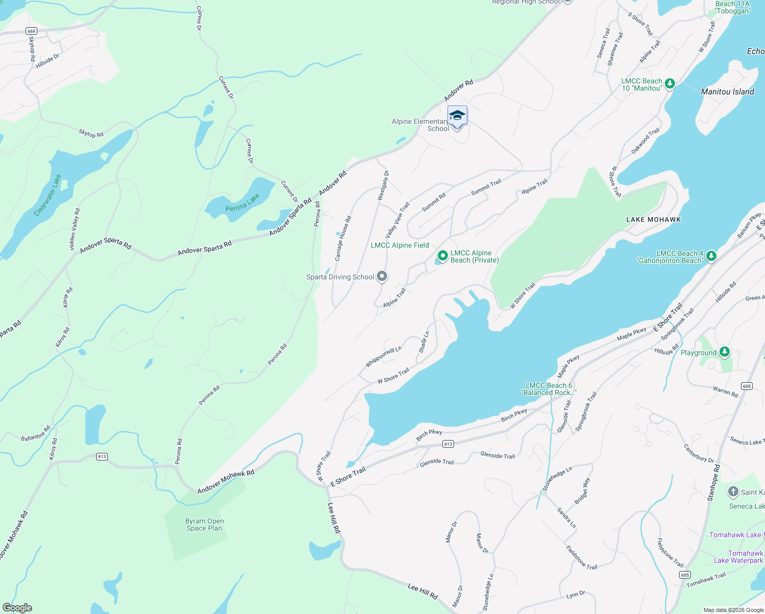 map of restaurants, bars, coffee shops, grocery stores, and more near 274 Alpine Trail in Sparta