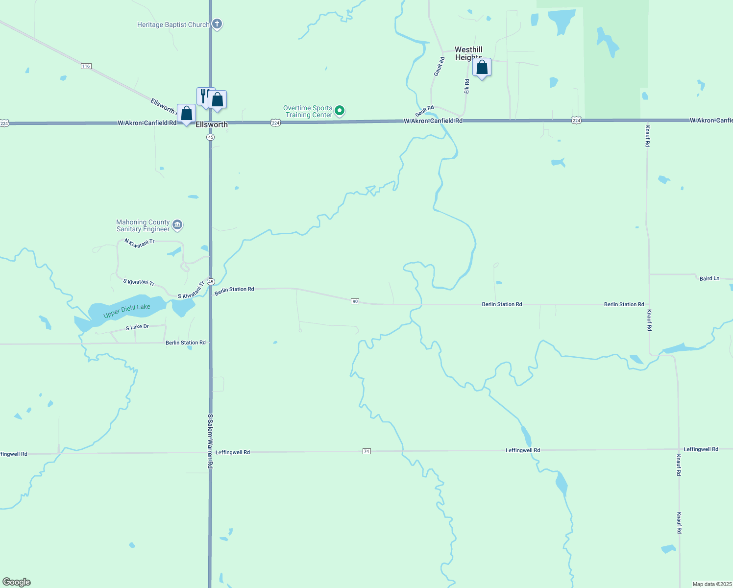 map of restaurants, bars, coffee shops, grocery stores, and more near 10356 Berlin Station Road in Canfield