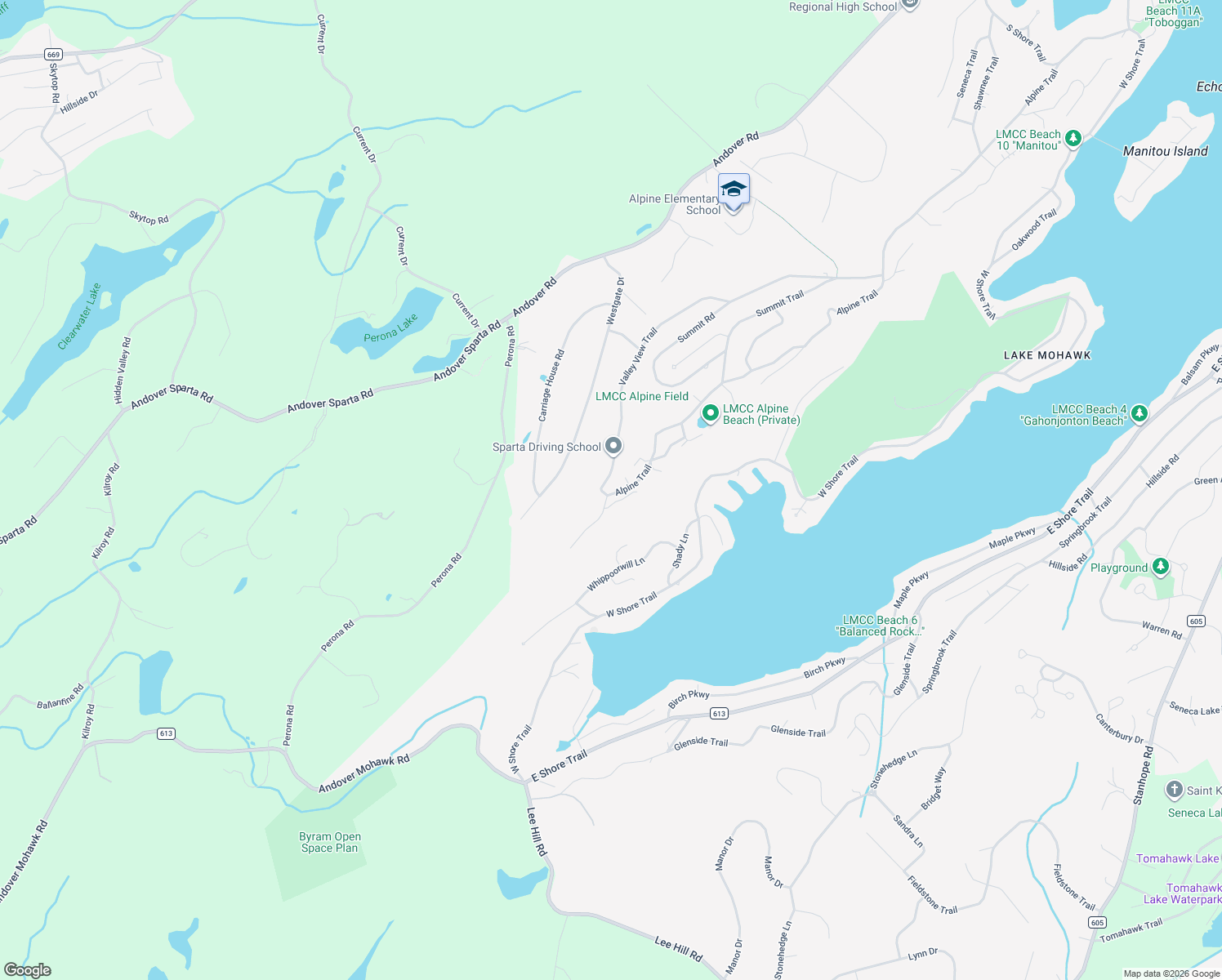 map of restaurants, bars, coffee shops, grocery stores, and more near 274 Alpine Trail in Sparta